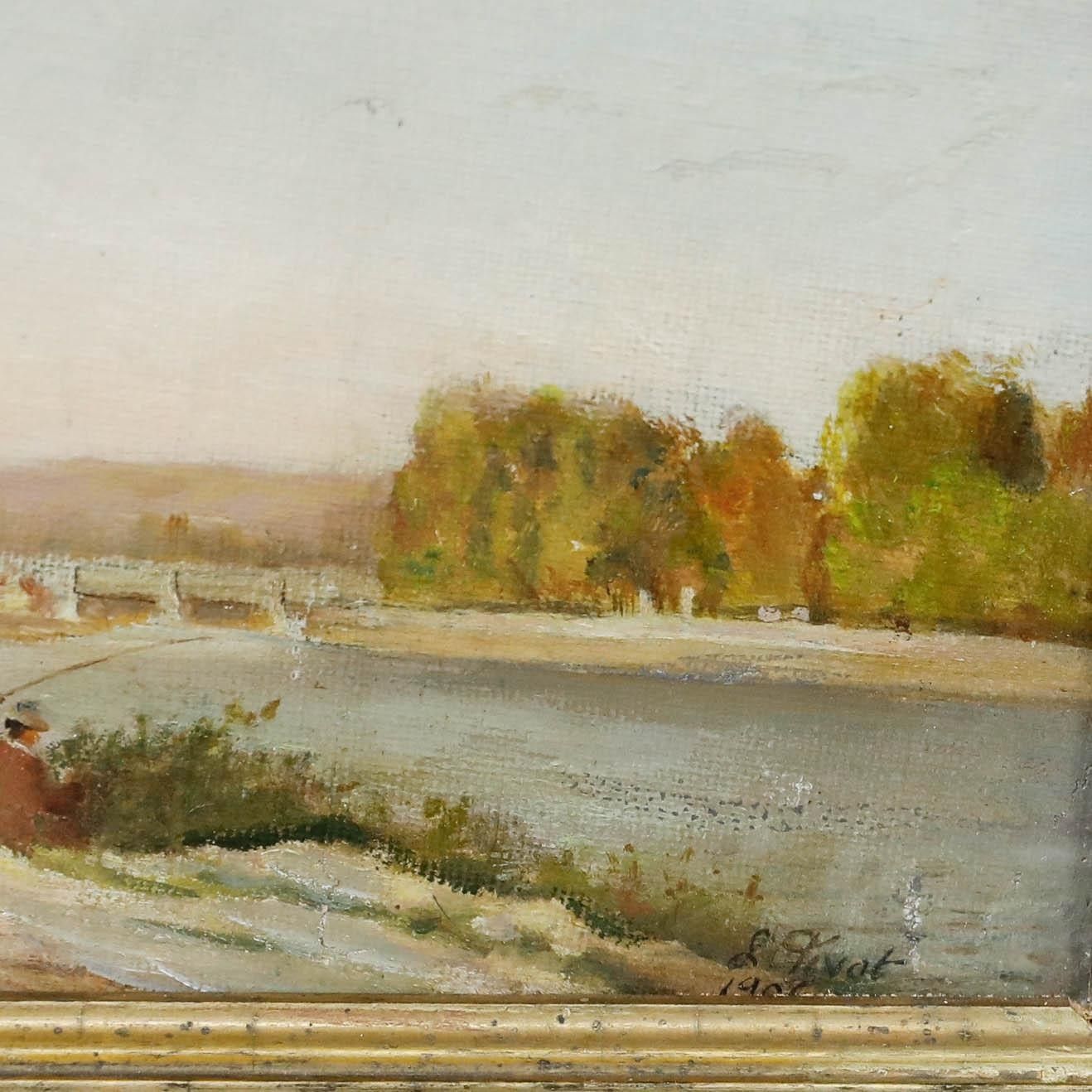 Louis Pivot Early 20th Century Oil, Fishing In Autumn photo vinterior