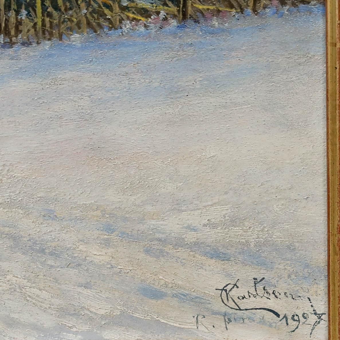 Framed Early 20th Century Oil Dashing Through The Snow photo buy