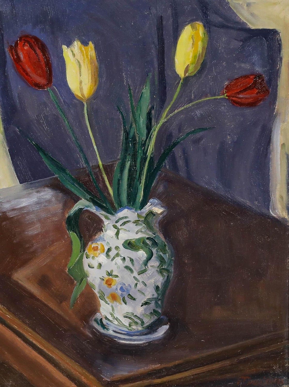 Fernand Coustans (1878 1975) Framed Mid 20th Century Oil, Tulips In A Vase photo furniture