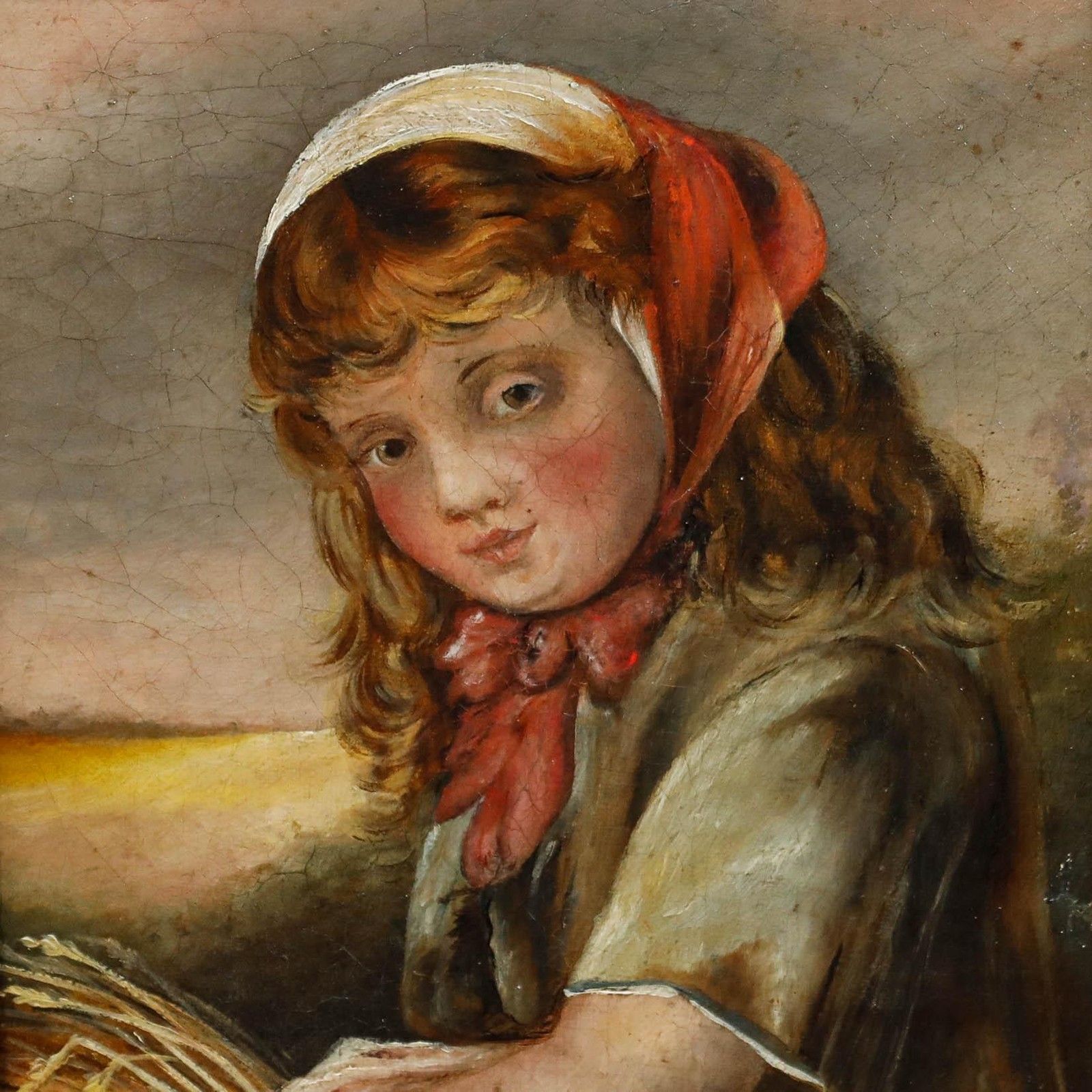 19th Century Oil Girl With A Wheat Sheaf photo Art