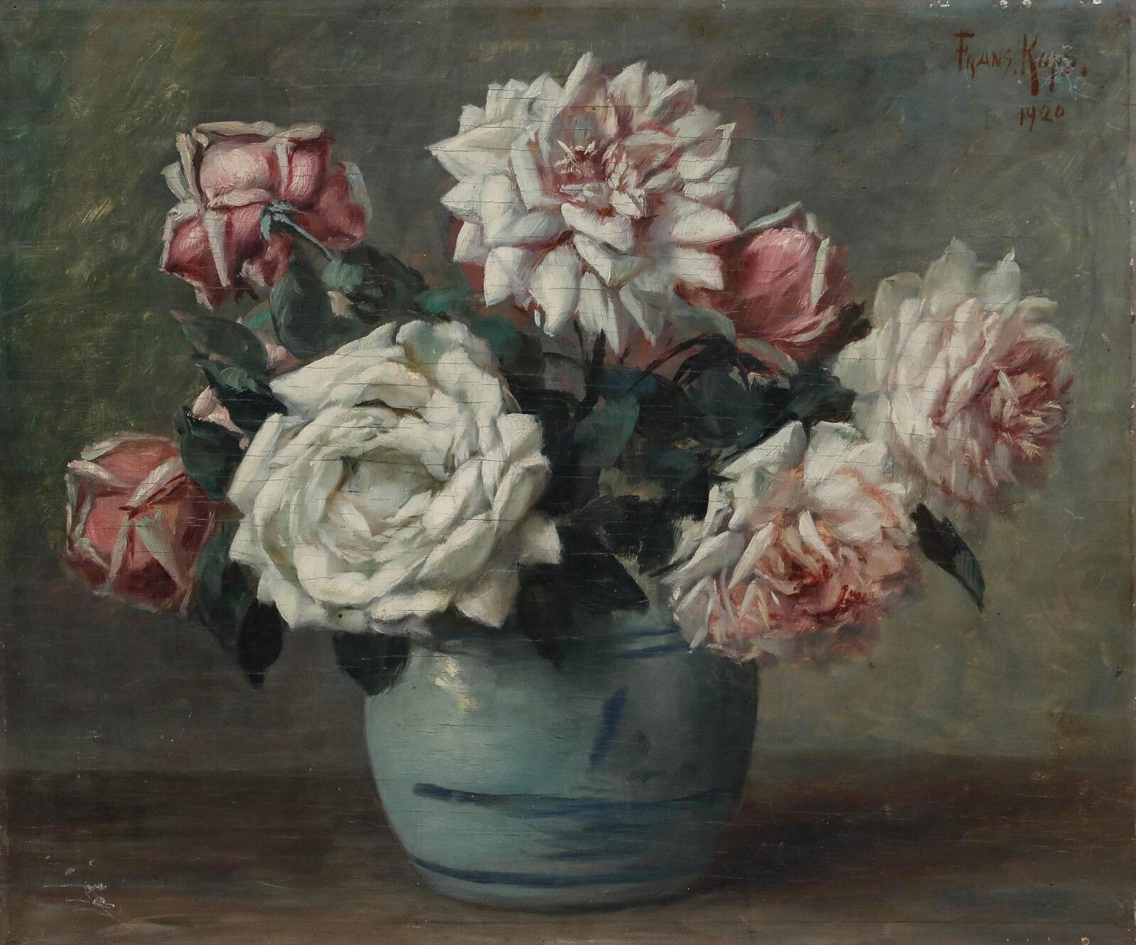 Frans Kops (1873 1951) Early 20th Century Oil, Roses In A Vase photo furniture