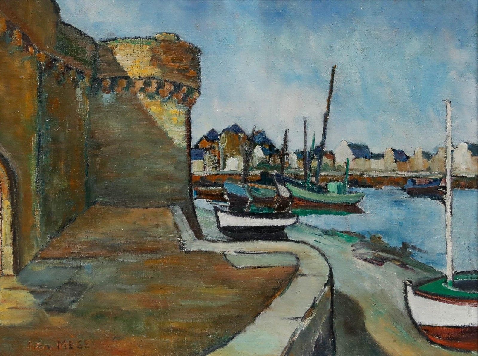 Jean Claude Mege 20th Century Oil, The Harbour photo furniture
