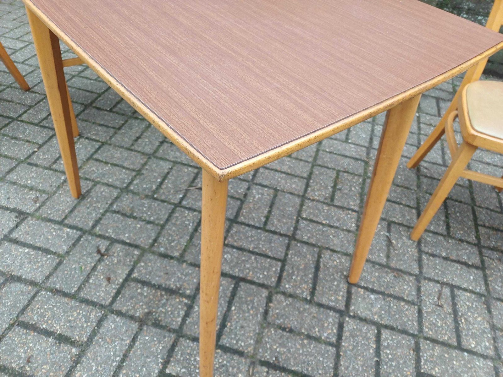 Vintage Retro 1960s 1970s Beech Dining Table And Four Chairs Set Formica Top Vintage Mid Century Kitchen Furniture Set photo for sale