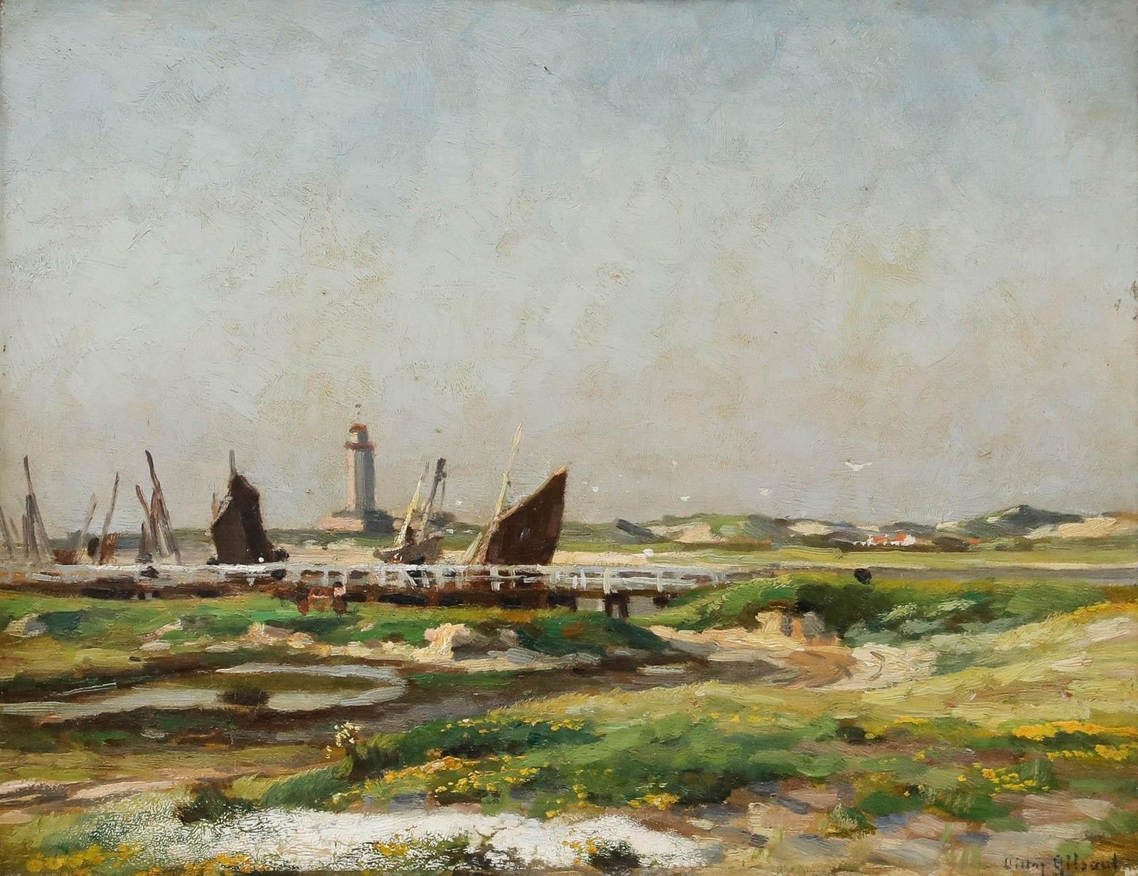 Victor Gilsoul (1867 1939) Early 20th Century Oil, Channel At Nieuport photo furniture