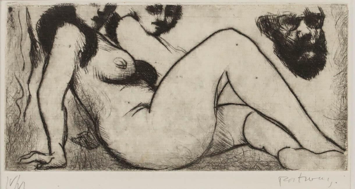 Douglas Portway (1922 1993) 20th Century Etching, Female Nude photo furniture