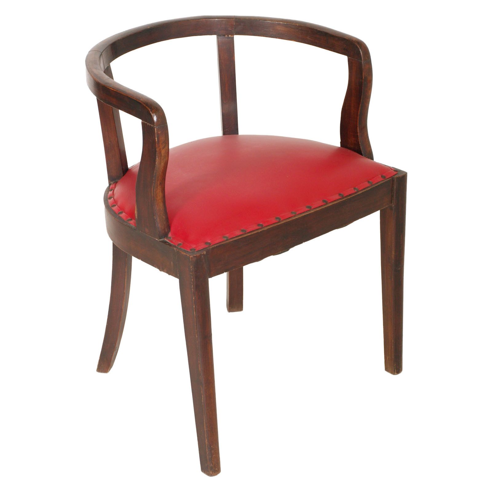 French 1920s Art Deco Armchair In Brown Walnut, Red Skin Color Jules Leleu Style photo Furniture
