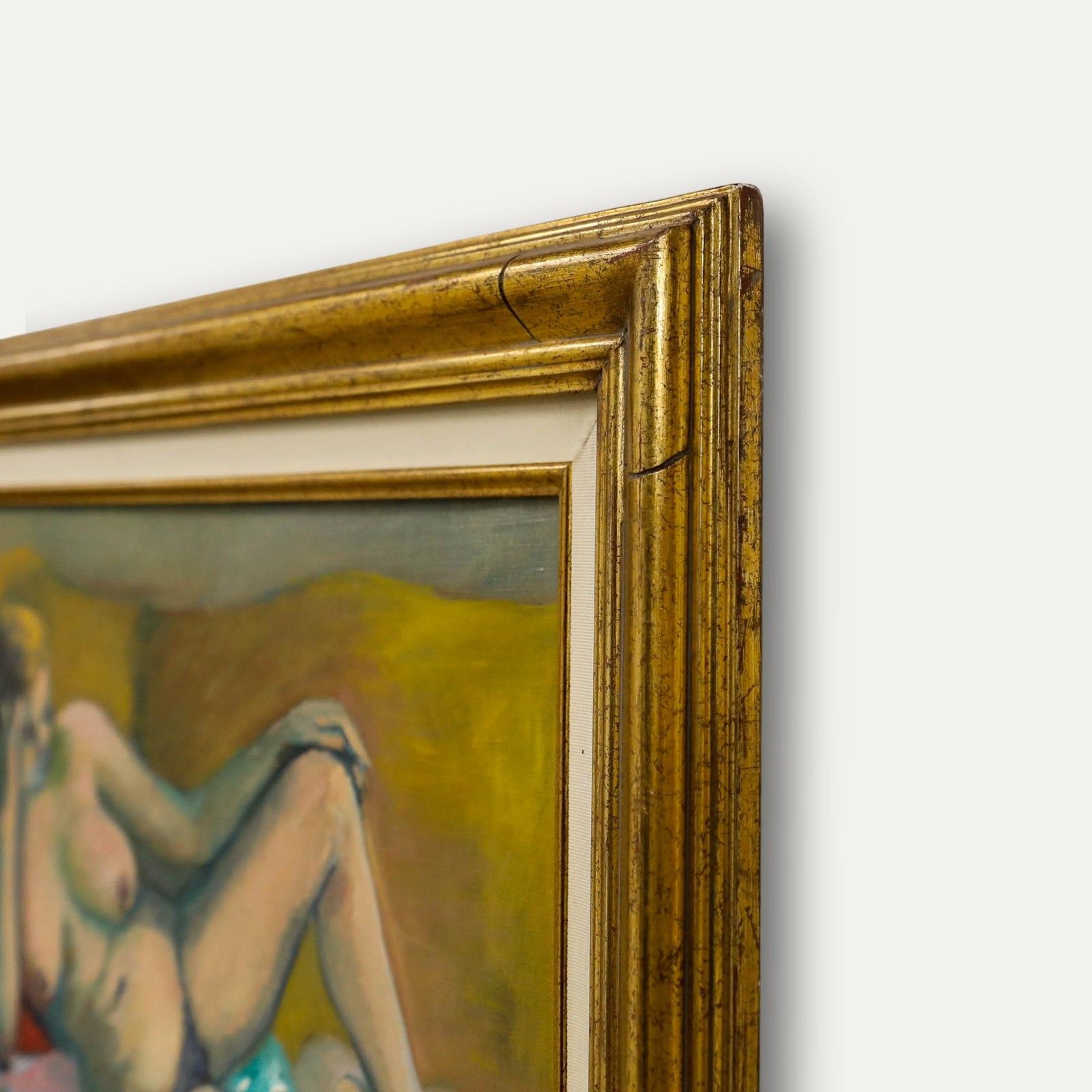 Suzanne Deluzanne Lefort 20th Century Oil, Nude On Yellow Sofa photo 395.0
