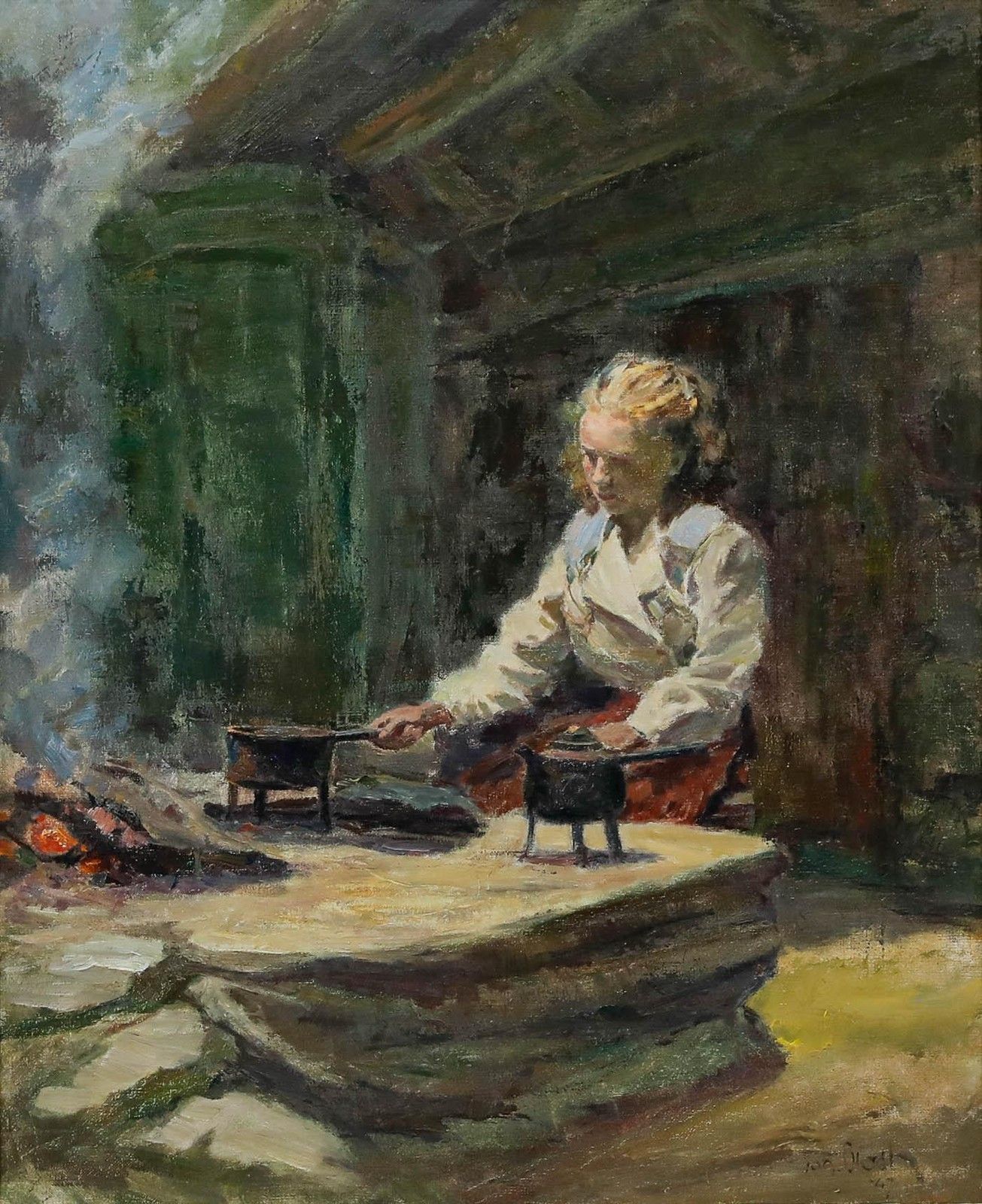 1947 Oil Woman At Stove photo furniture