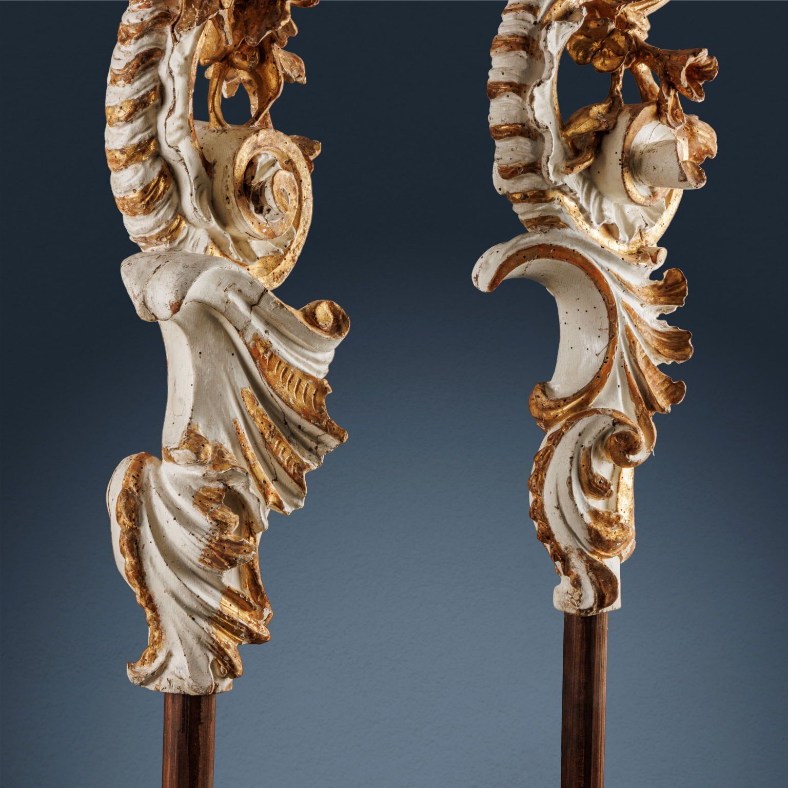 Pair Of Baroque Style Candle Holders Wood Italy 1750 Ca. photo buy