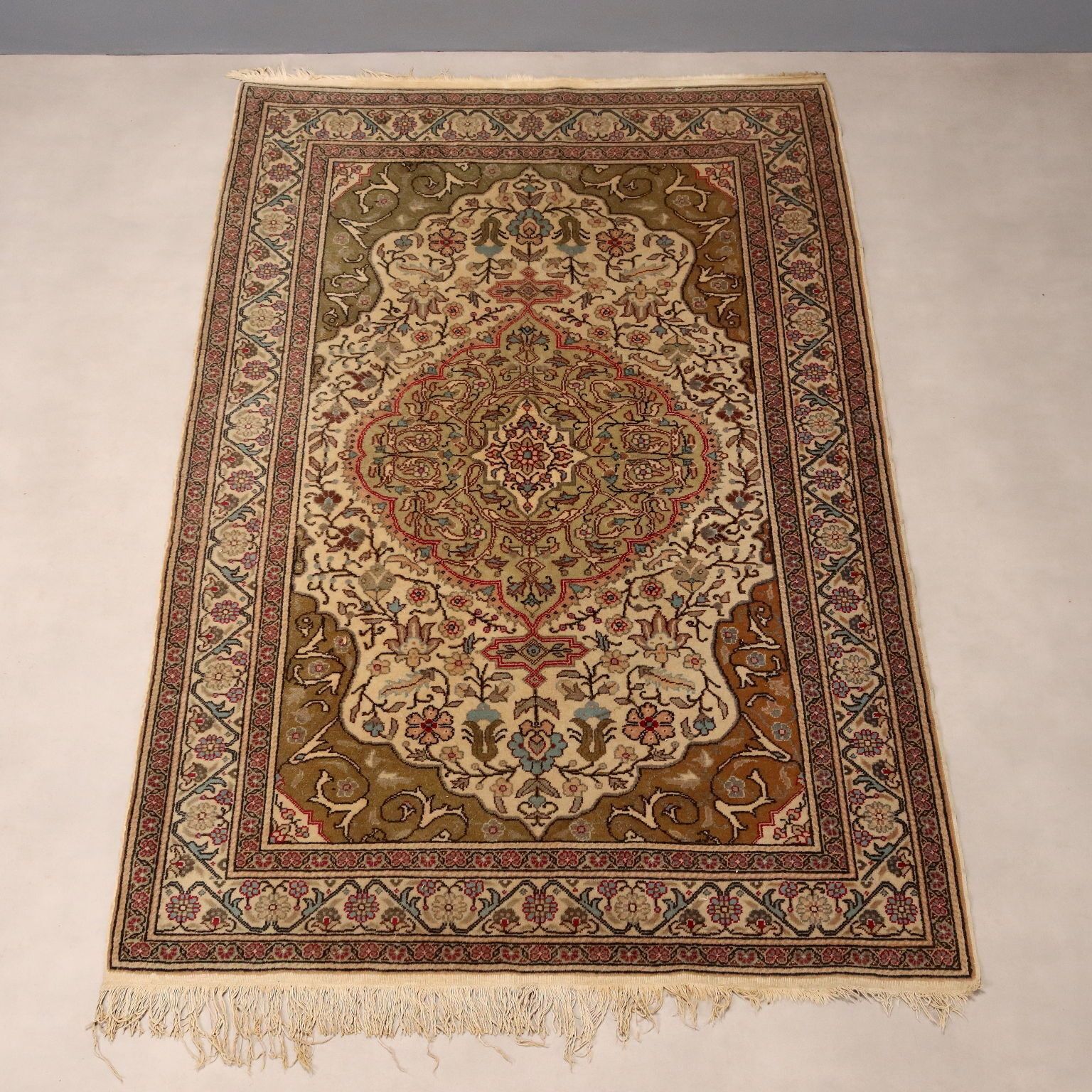 Antique Kaisery Carpet Cotton Wool Thin Knot Turkey 90 X 58 In photo Textiles