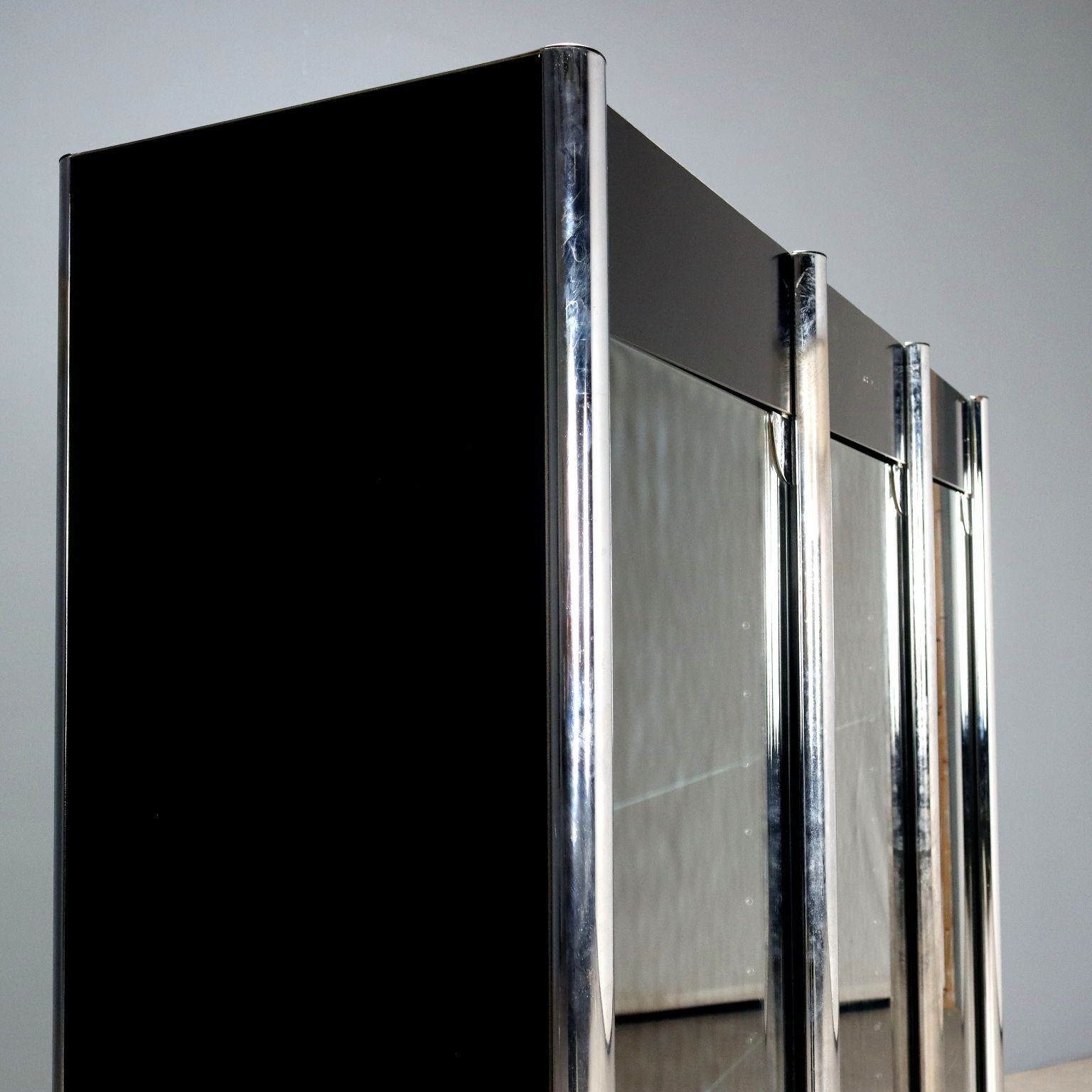 Vintage Showcase Chromed Metal Smoked Glass Design 1970s photo vintage