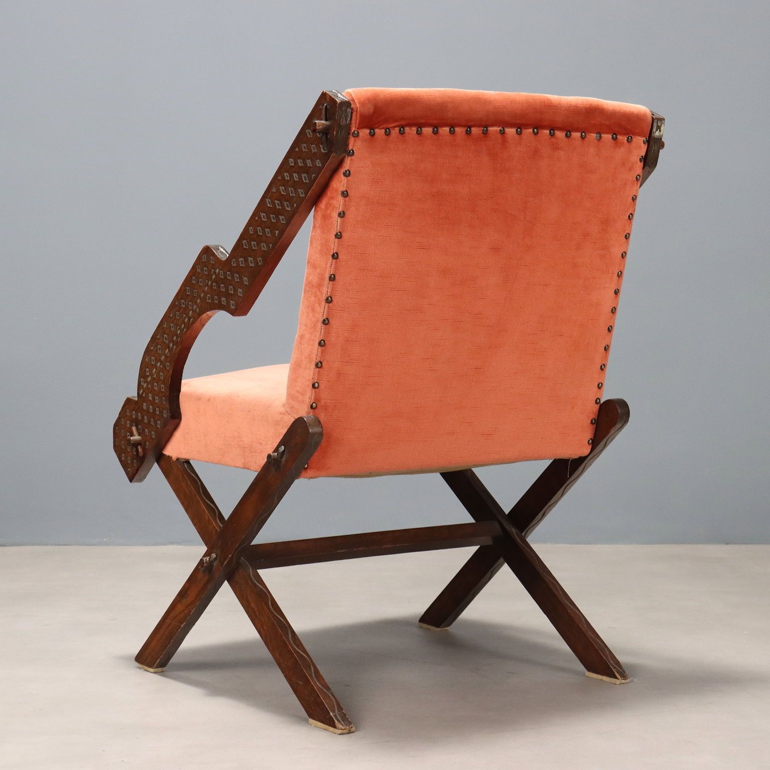 Vintage Armchair Wood Fabric Foam Design Italy 1960s photo buy