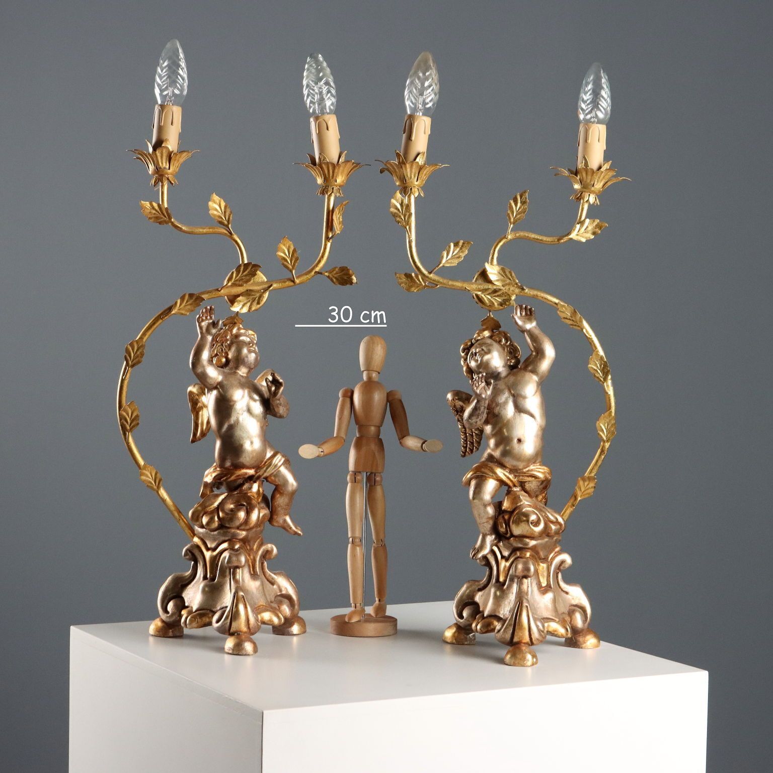 Antique Candelabra Gilded Carved Wood Italy XX Century photo furniture