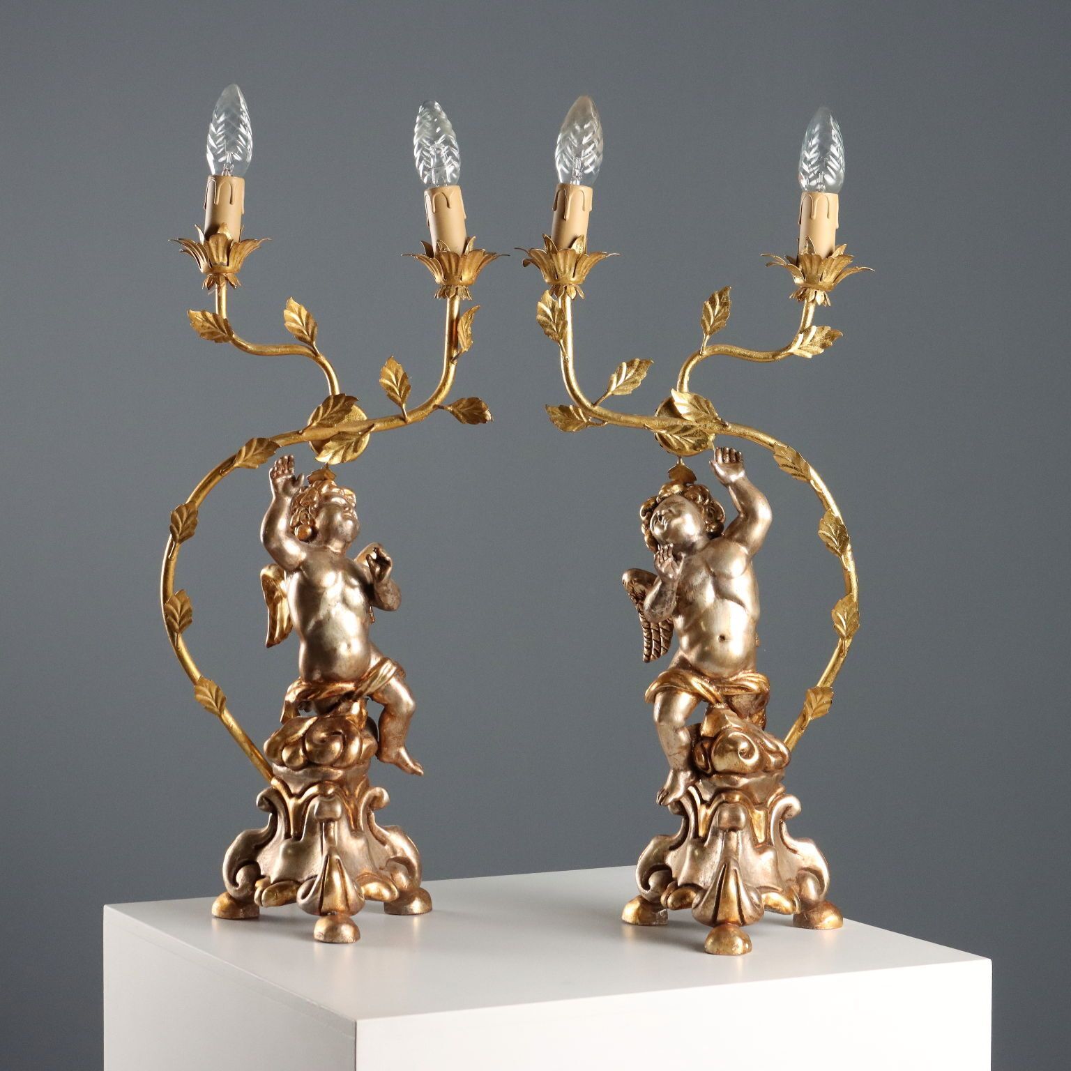 Antique Candelabra Gilded Carved Wood Italy XX Century photo for sale