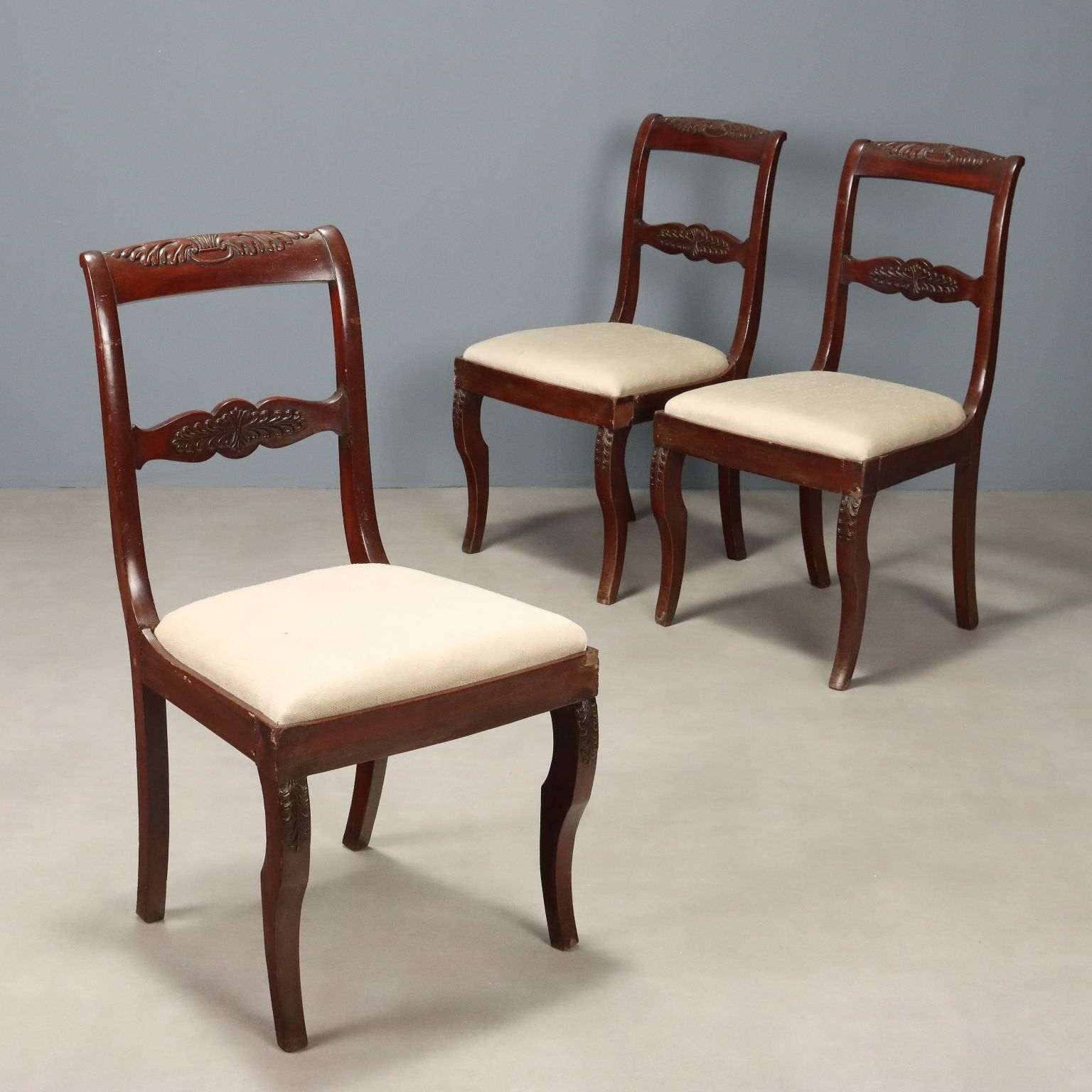 Antique Chairs Charles X Mahogany Fabric France XIX Century