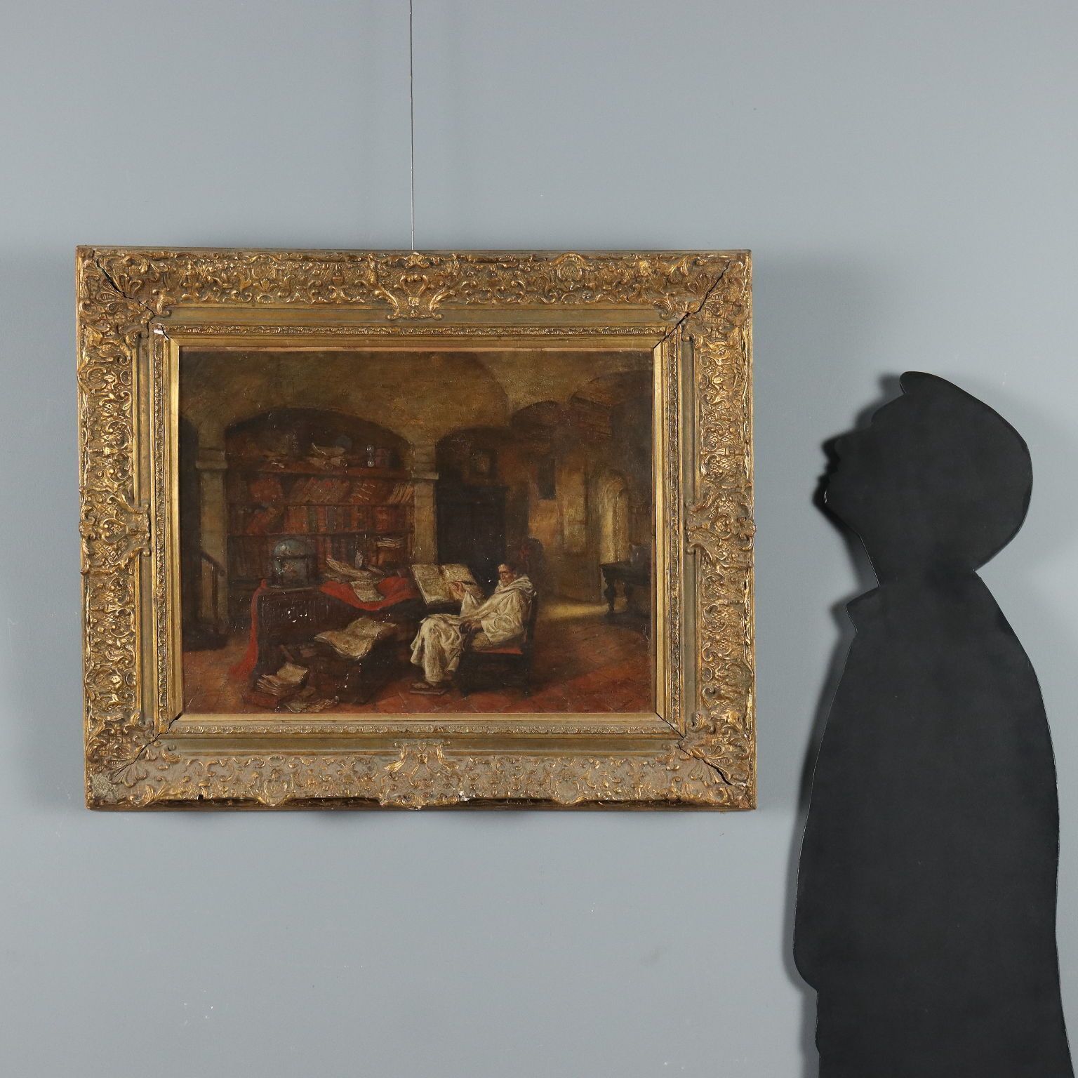 Antique Painting Signed Jeno Chemendy Monk XIX Century photo furniture