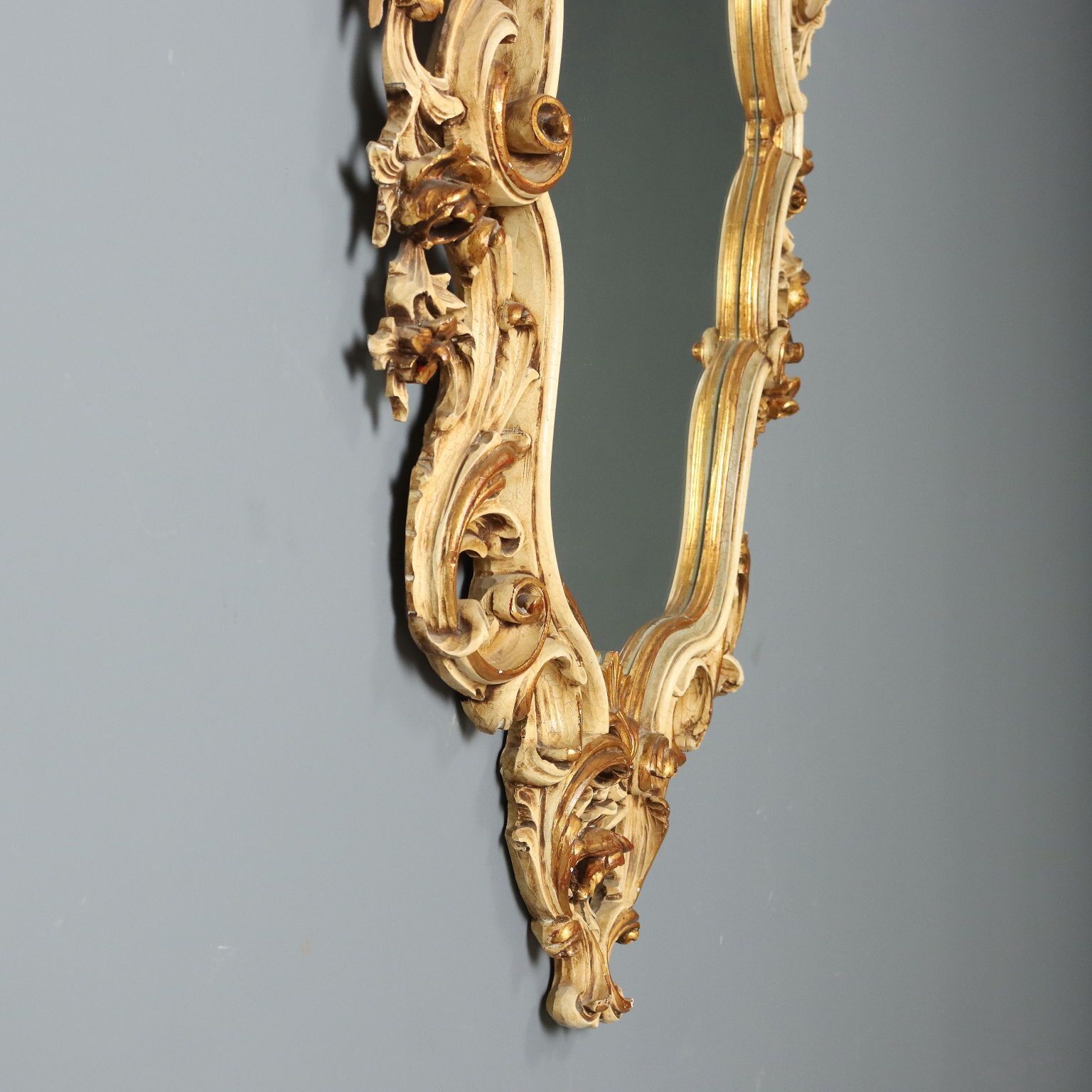 Antique Mirror Gilded Lacquered Wood Italy Early XX Century photo vintage