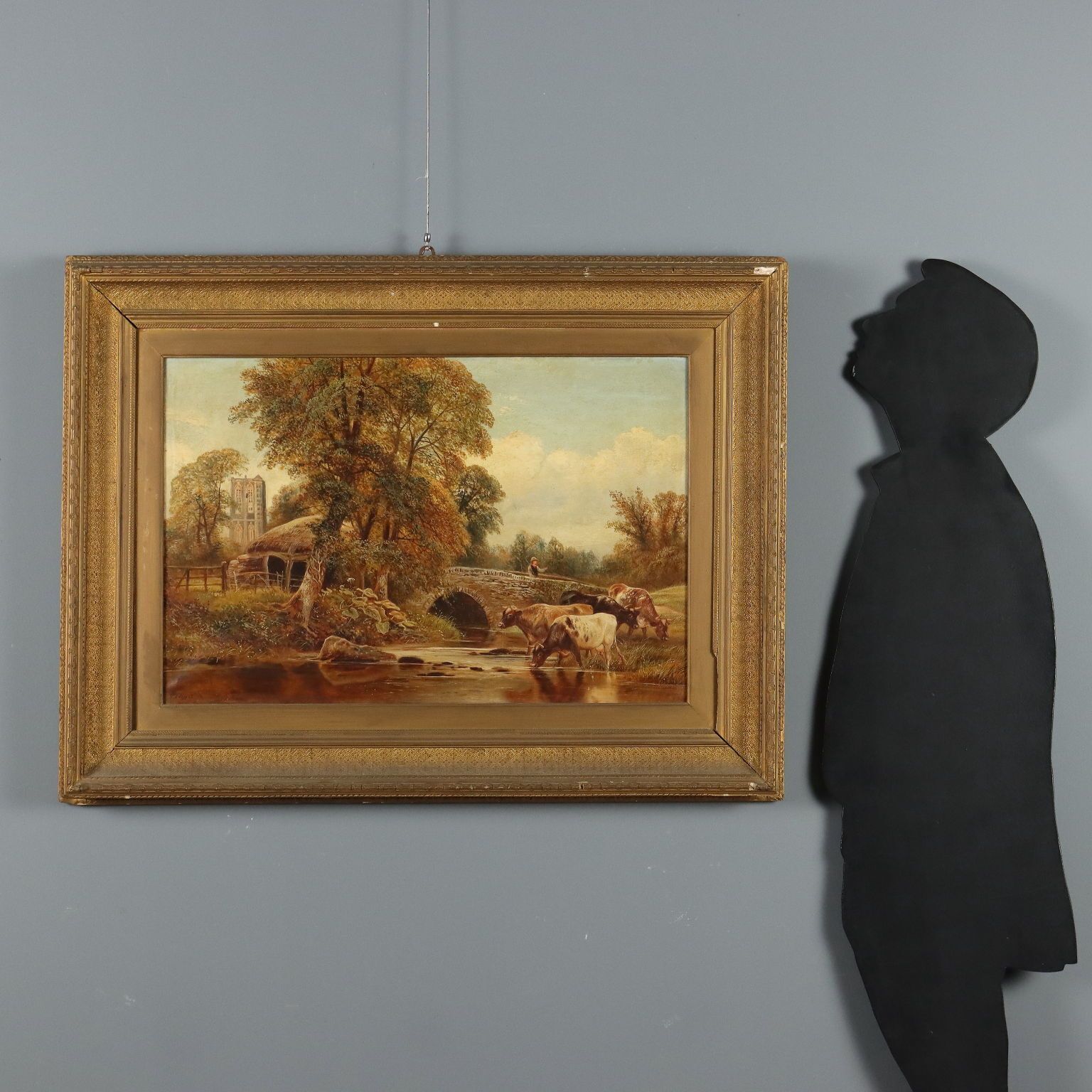 Antique Painting Landscape With Cows Oil On Canvas 1886 photo furniture