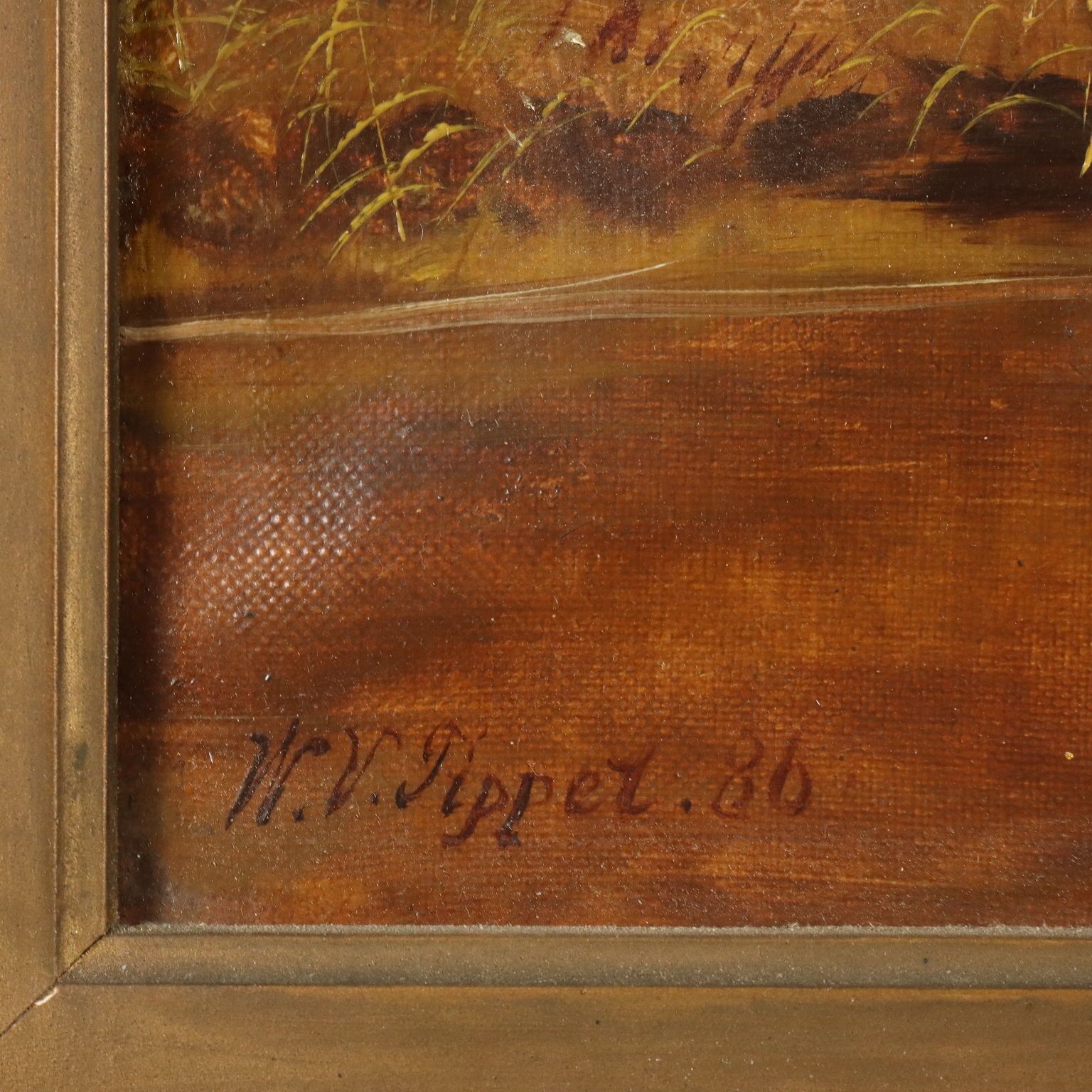Antique Painting Landscape With Cows Oil On Canvas 1886 photo vintage