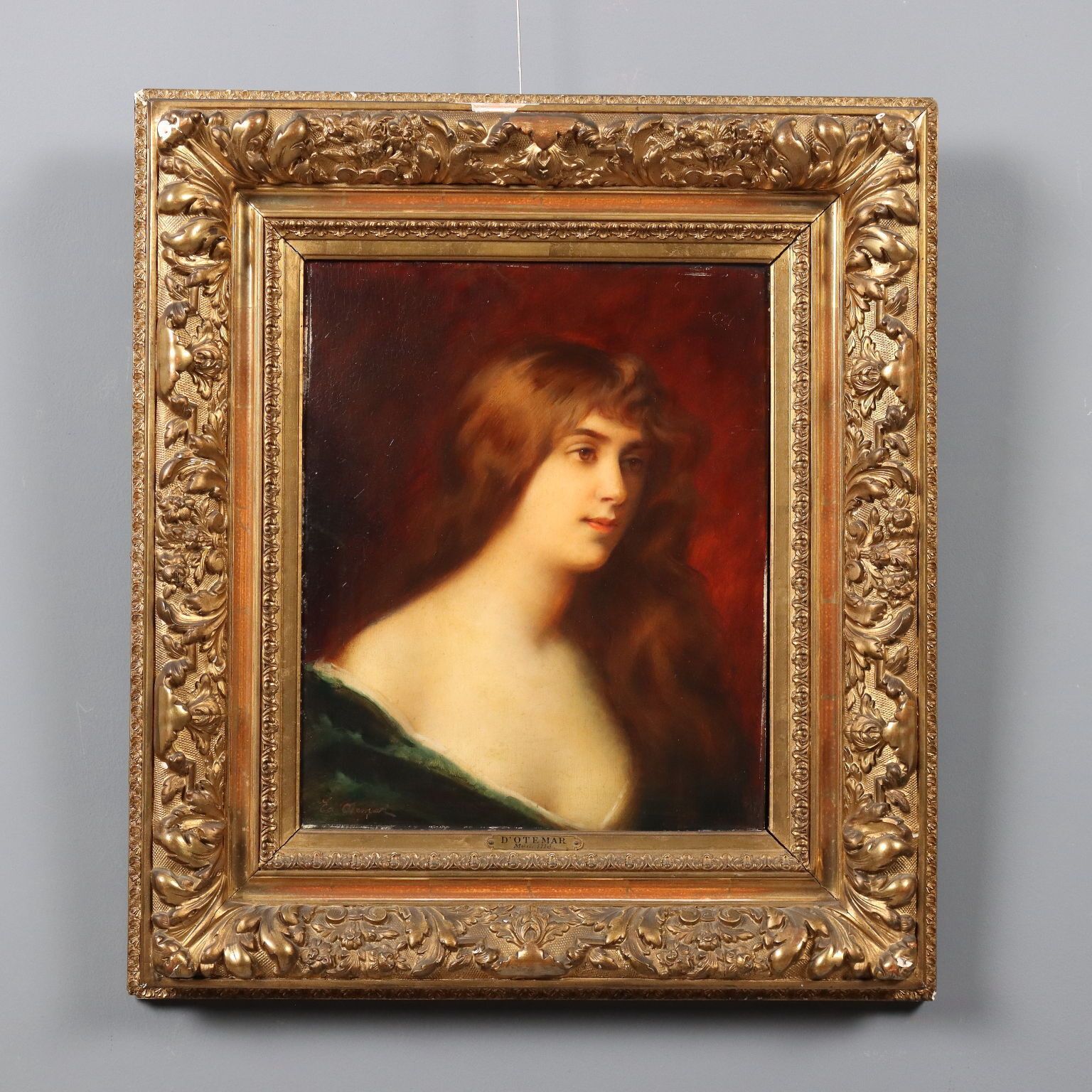 Antique Painting Edouard D'otemar Portrait Of A Young Woman '800