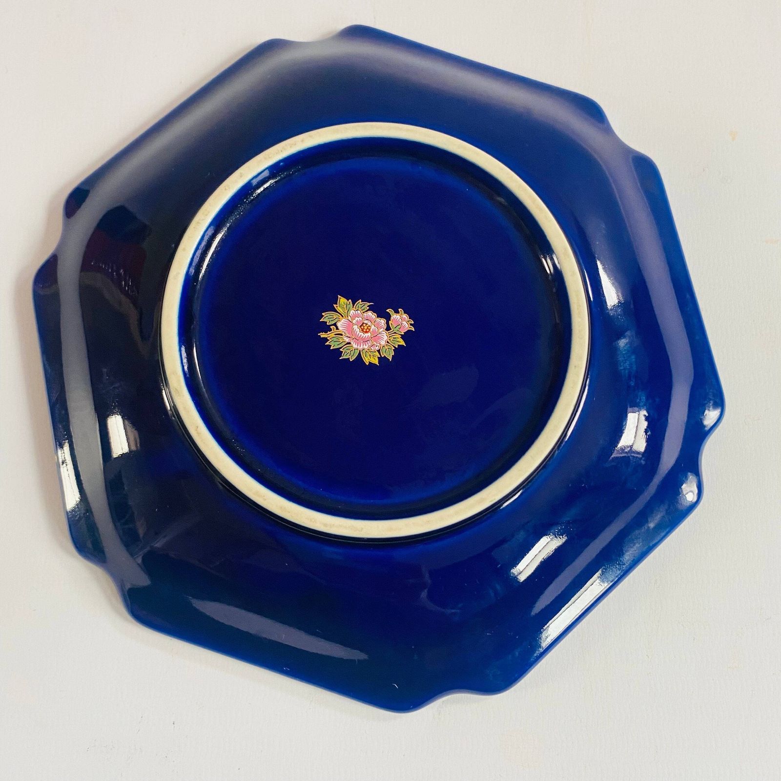 Kutani Porcelain Ceramic Cobalt Blue Dish With Handpainted Peacocks Floral Design Gold Gilt Edging photo buy