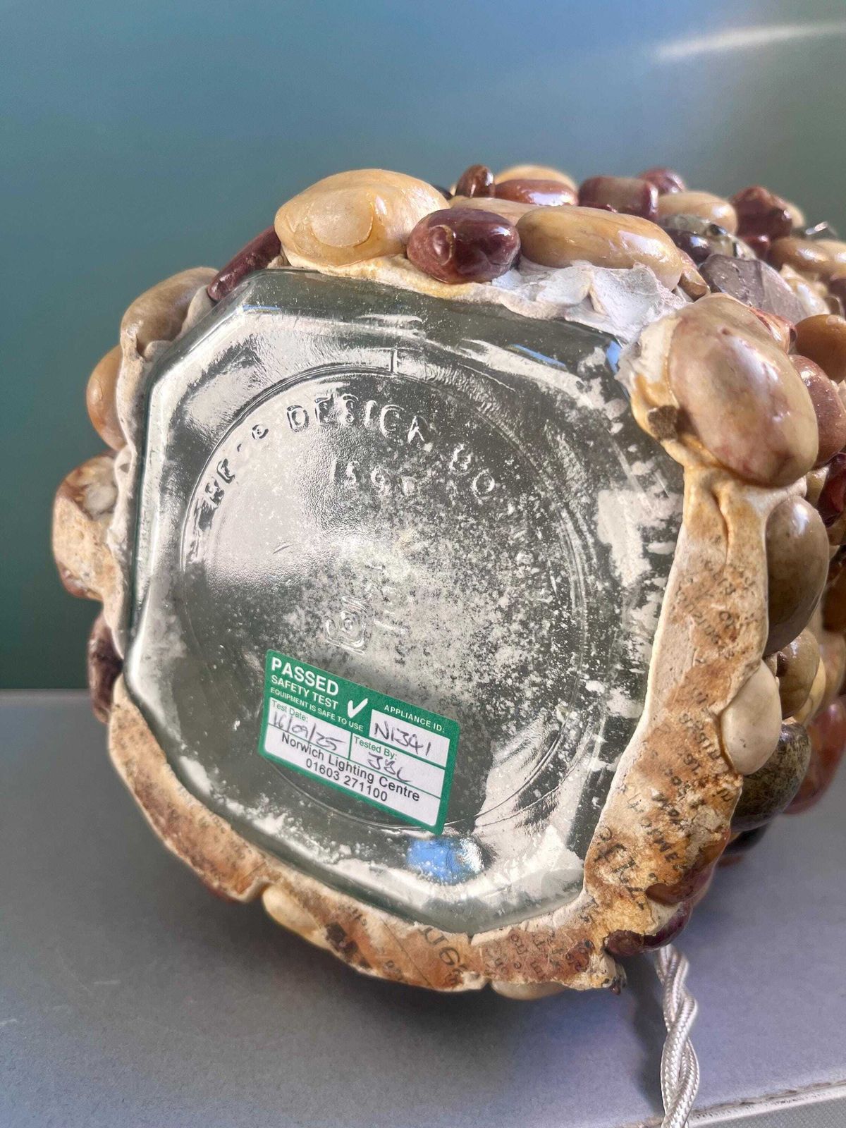 photo buy Vintage Shell And Pebble Table Lamp, Coastal Nautical Bottle Lamp, 1970s Folk Art Seaside Decor, Rewired & Pat Tested, Boho Beach House