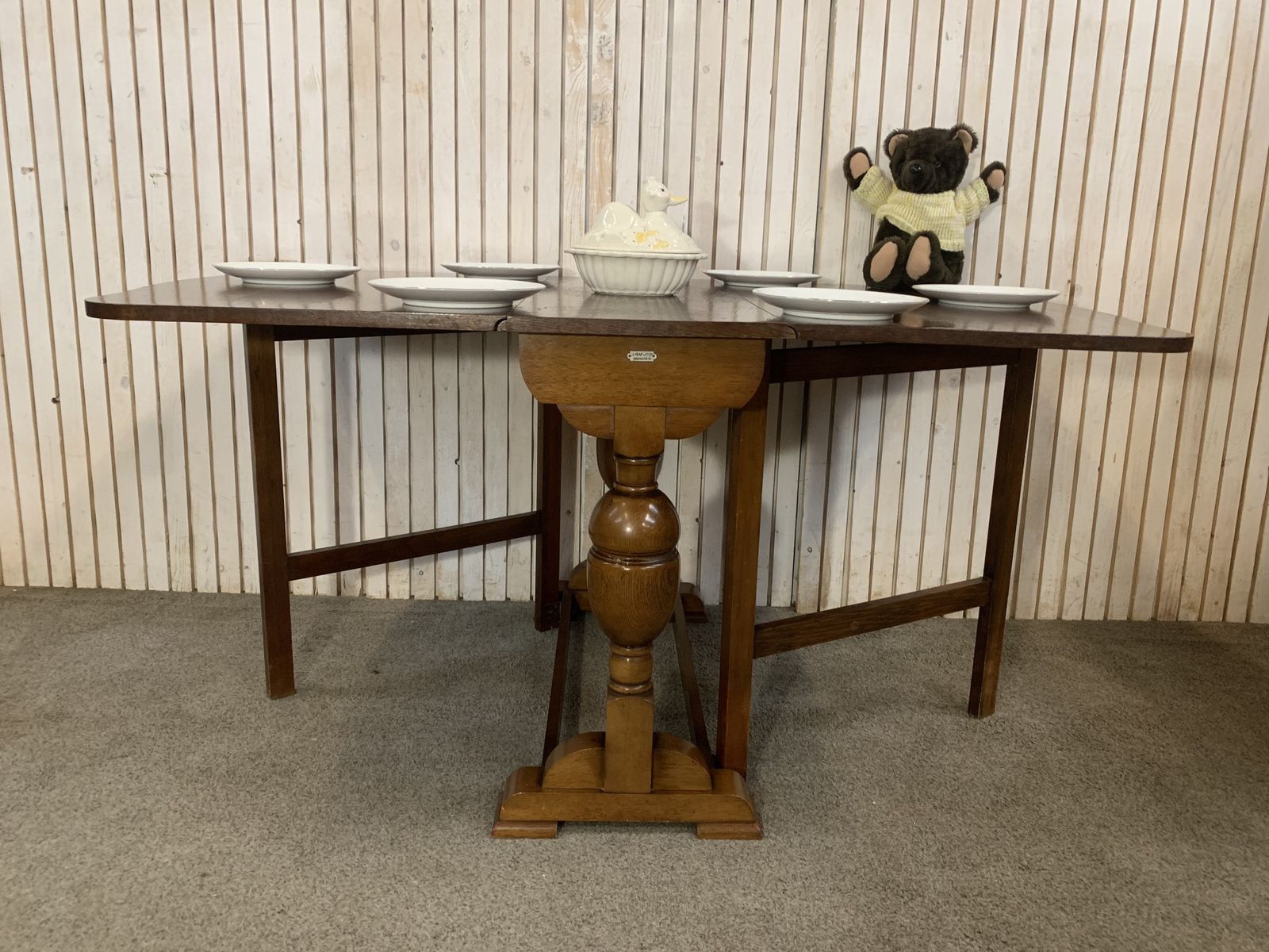 Vintage Drop Leaf Dining Table J. Heap & Co Solid Wood Extendable photo for sale