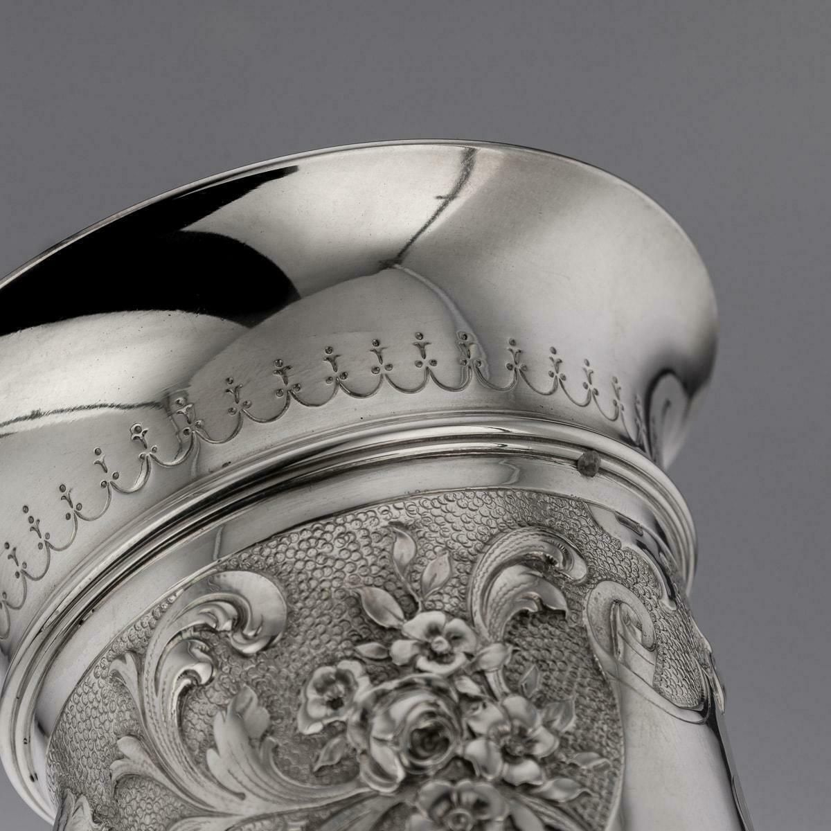 19th Century German Solid Silver Wine Goblet, Hanau, C.1890 photo vintage