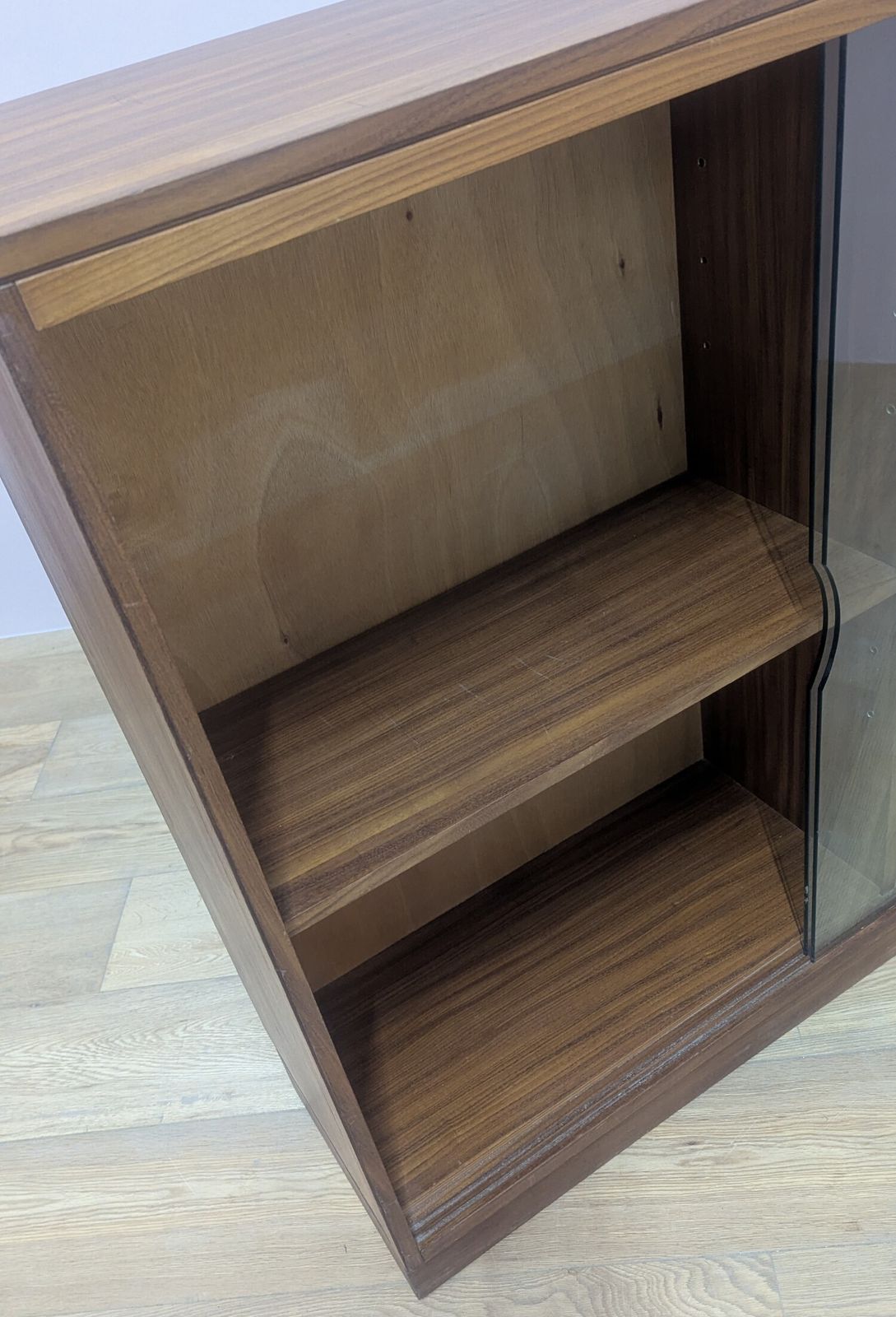photo for sale Large Vintage 1960s British Teak Glazed Bookcase