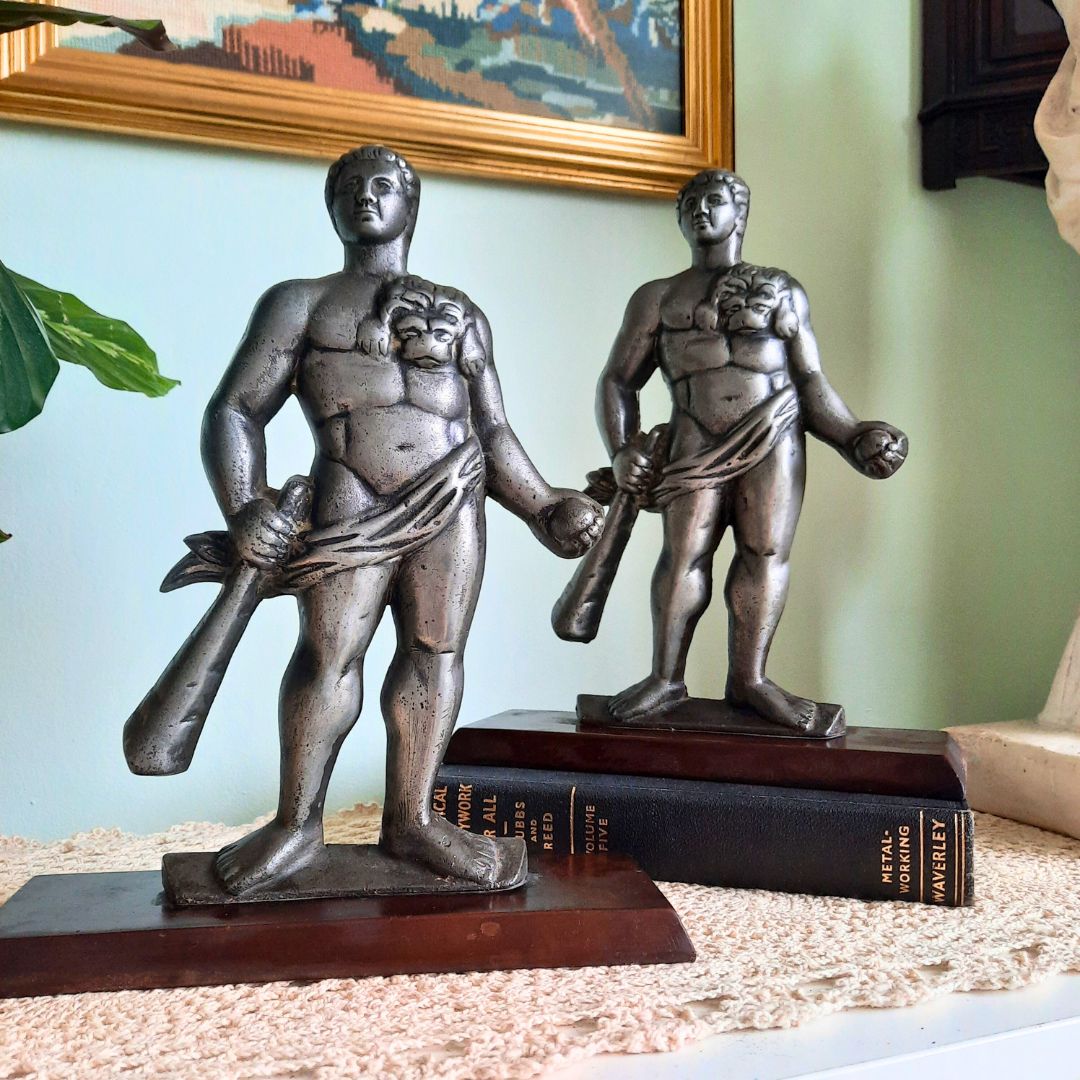 Antique Metal Cast Figures Of Hercules From The Tampion Big Guns Of Hms Hercules Mounted On Bakelite Bases , Antique Ship's Memorabilia