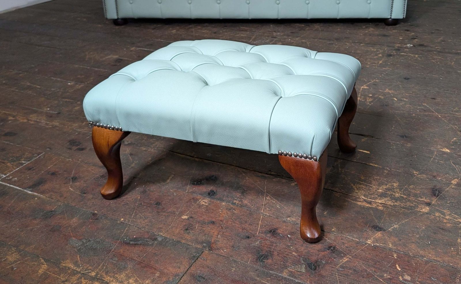 Classic 3 Seat And Matching 2 Seat Chesterfield Sofas In Premium Soft Mint Green Leather. New Stock! photo Furniture