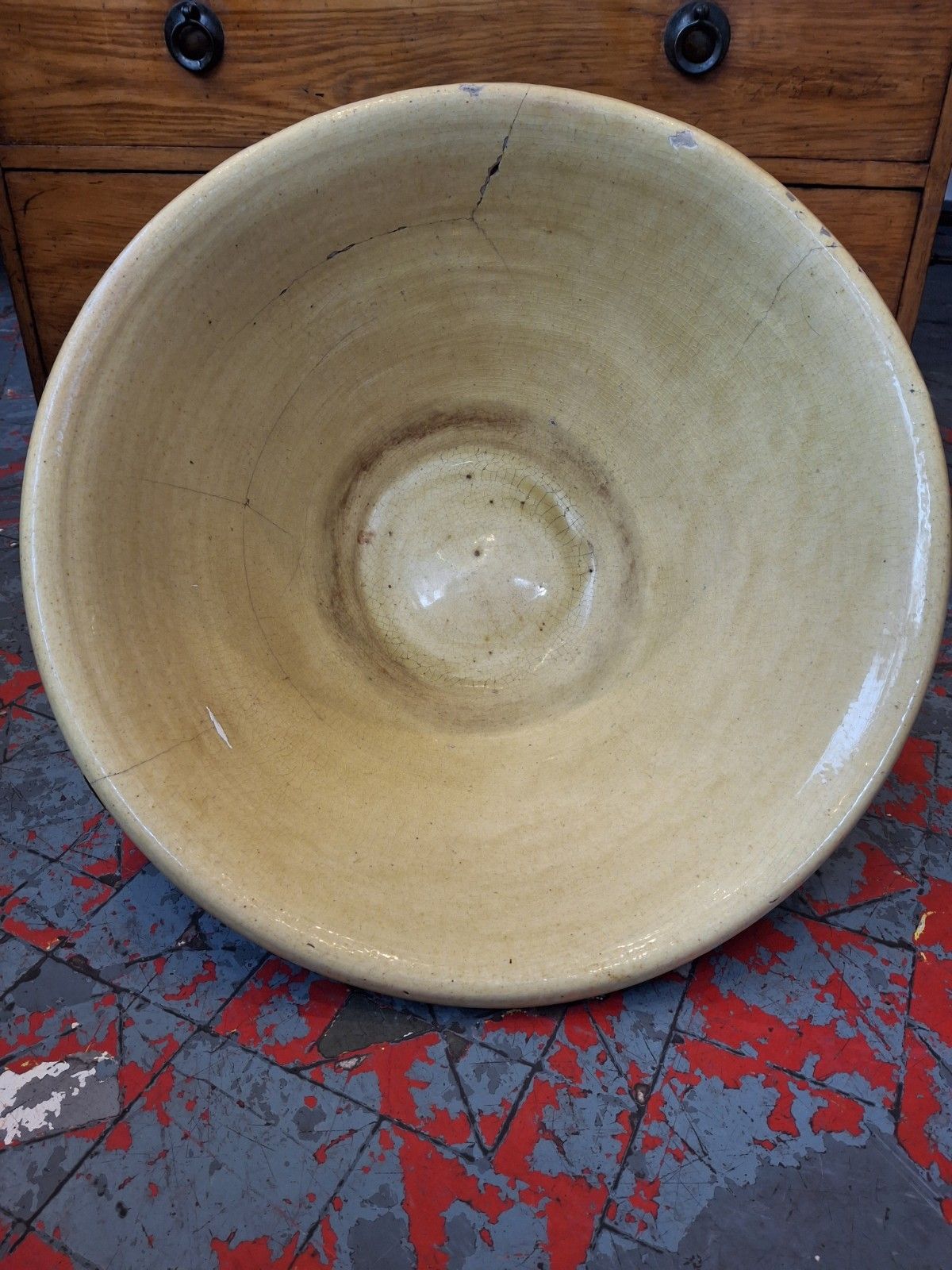 Large 19th Century Glazed Terracotta Welsh Dairy Cream Bowl. Antique/Pancheon photo 180.0
