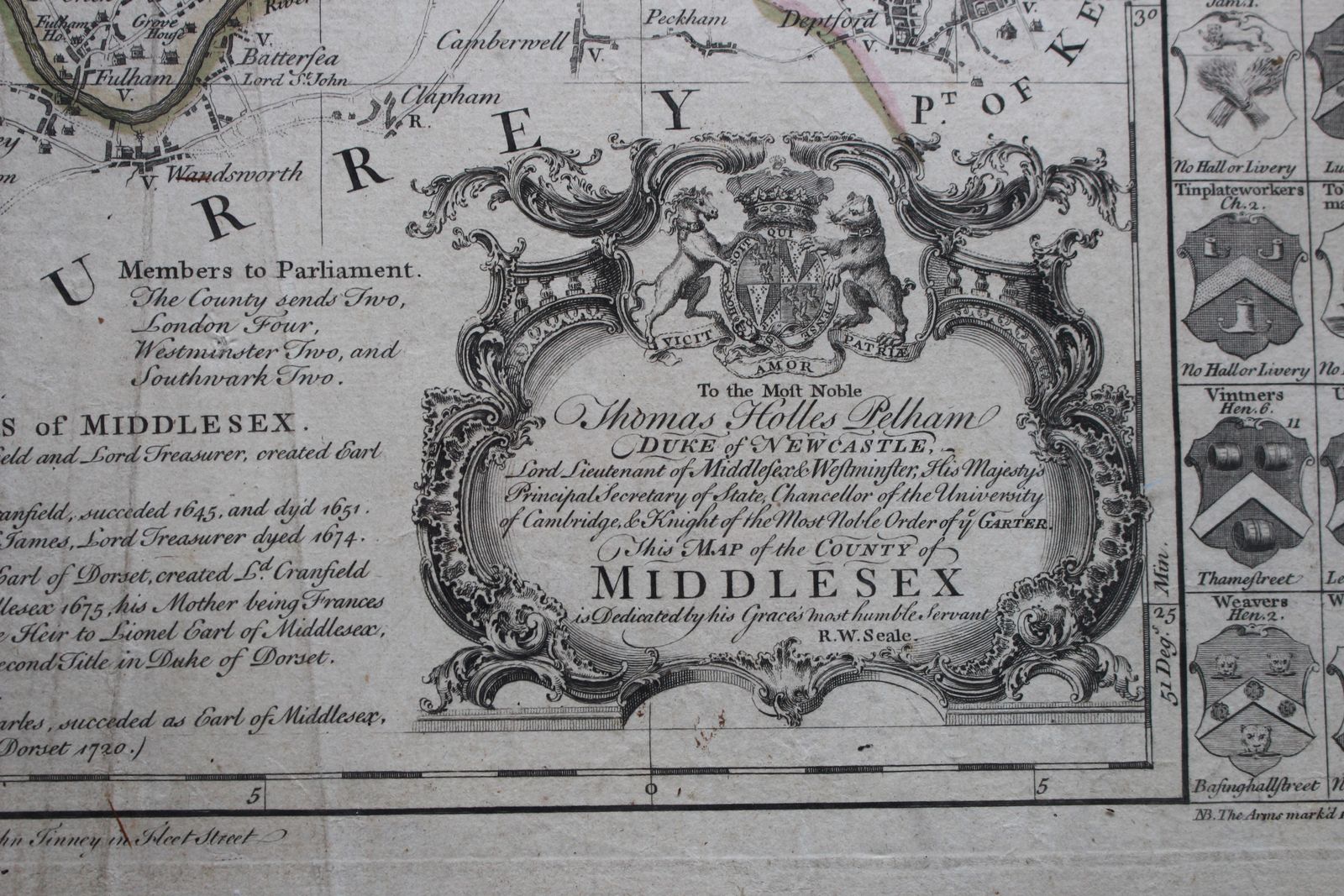 Map Of The County Of Middlesex By Richard William Seale  ~ 1760  photo for sale