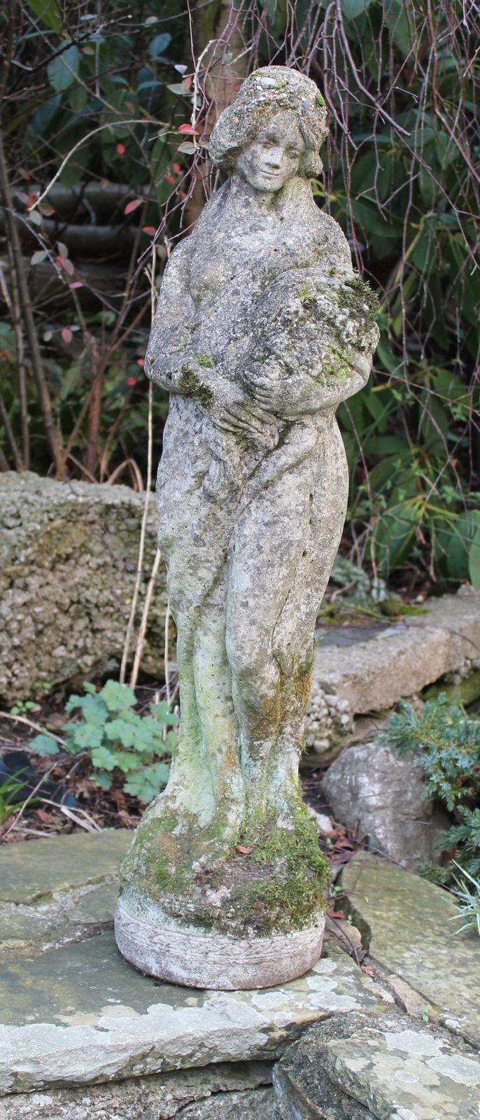 Garden Statue Of Flower Maiden. Reconstituted Stone