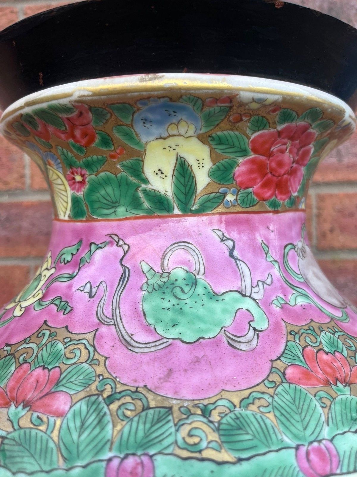 Chinese Porcelain Large 67cm Hand Painted Famille Rose Vase & Wooden Lid Cover photo vinterior