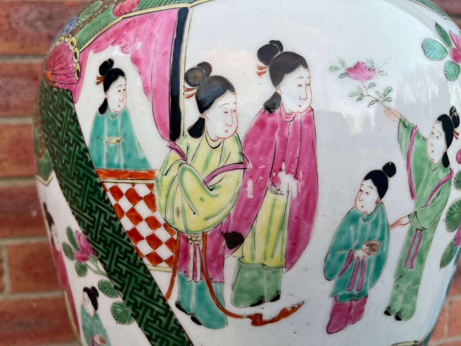 photo for sale Chinese Porcelain Large 67cm Hand Painted Famille Rose Vase & Wooden Lid Cover