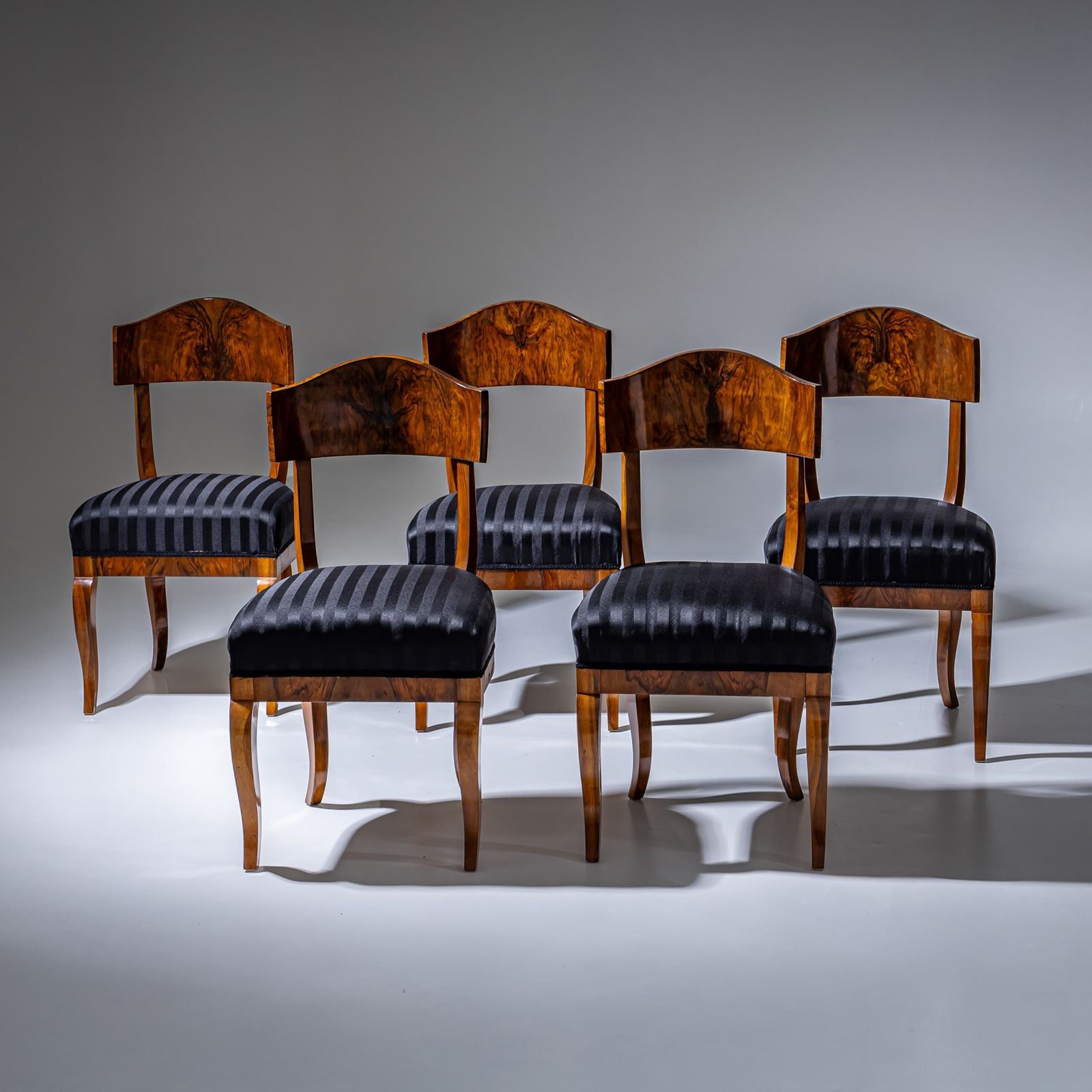 Set Of Five Biedermeier Shovel Back Chairs In Walnut, Circa 1830