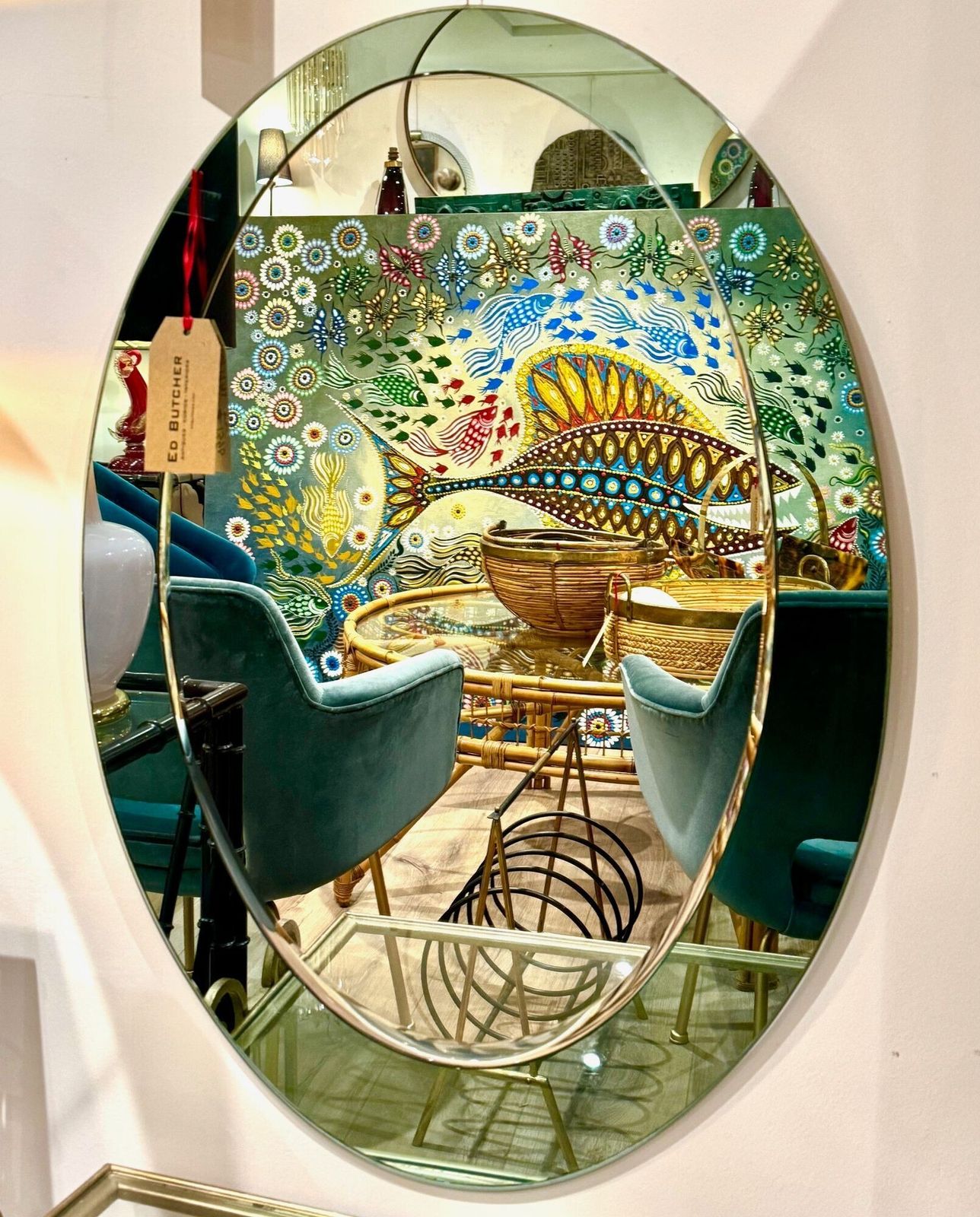 Copy   An Italian 1960s Crystal Arte Oval Mirror With Pastel Mint Green Mirrored Frame photo vinterior