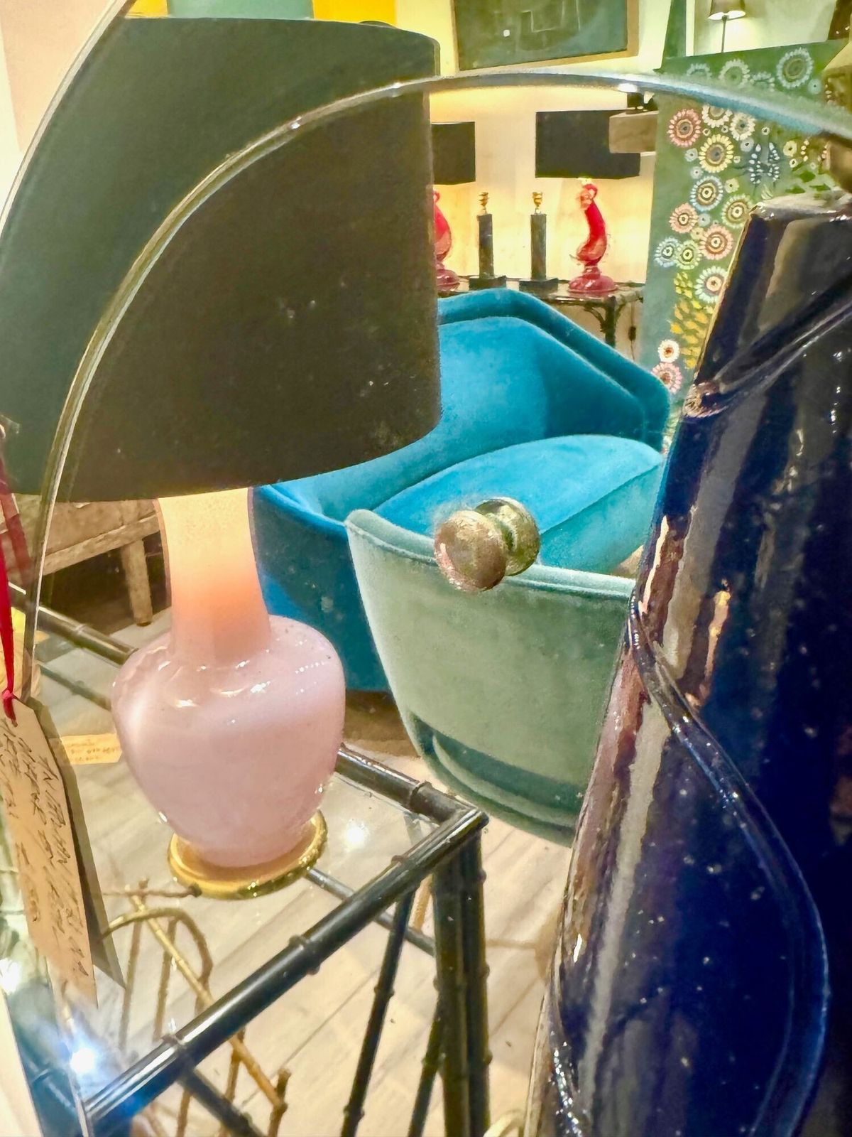 photo vintage Copy   An Italian 1960s Crystal Arte Oval Mirror With Pastel Mint Green Mirrored Frame