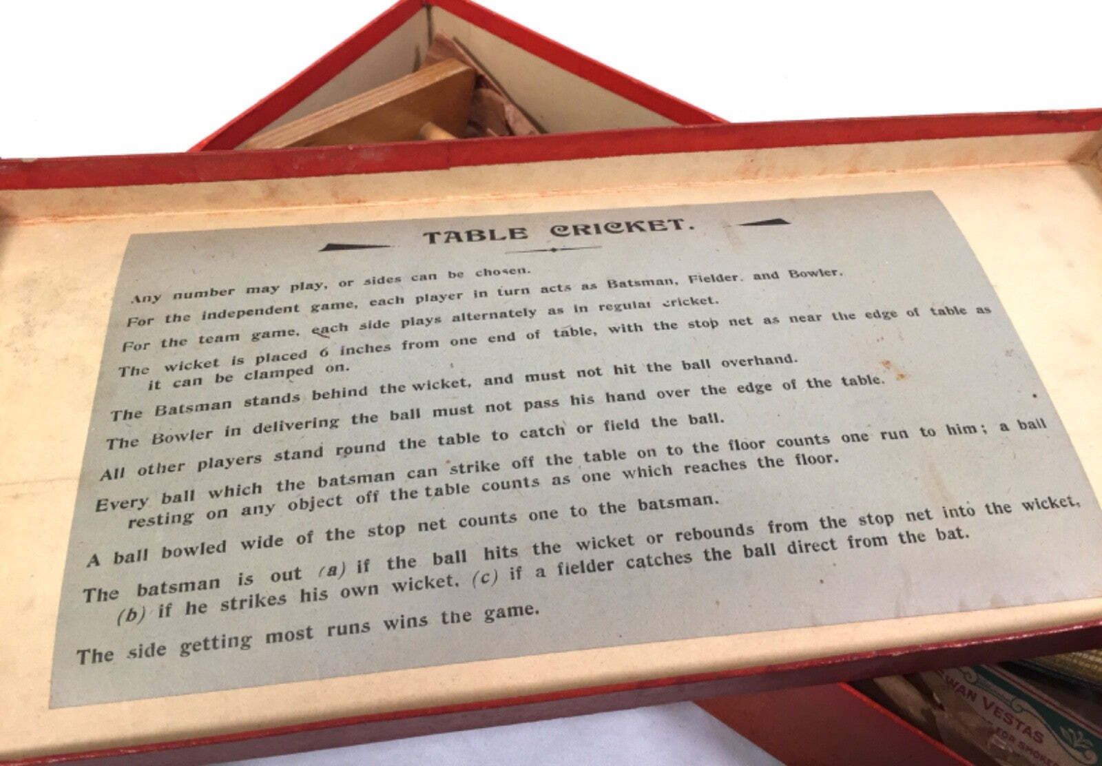 Antique Tabletop Cricket Parlour Game In Original Box / Board / Toy C.1940 photo vinterior