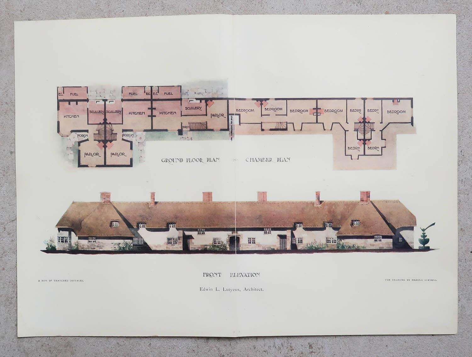 Pair Of Original Antique Prints Of Architectural Drawings By E.L.Lutyens. 1906 photo Art