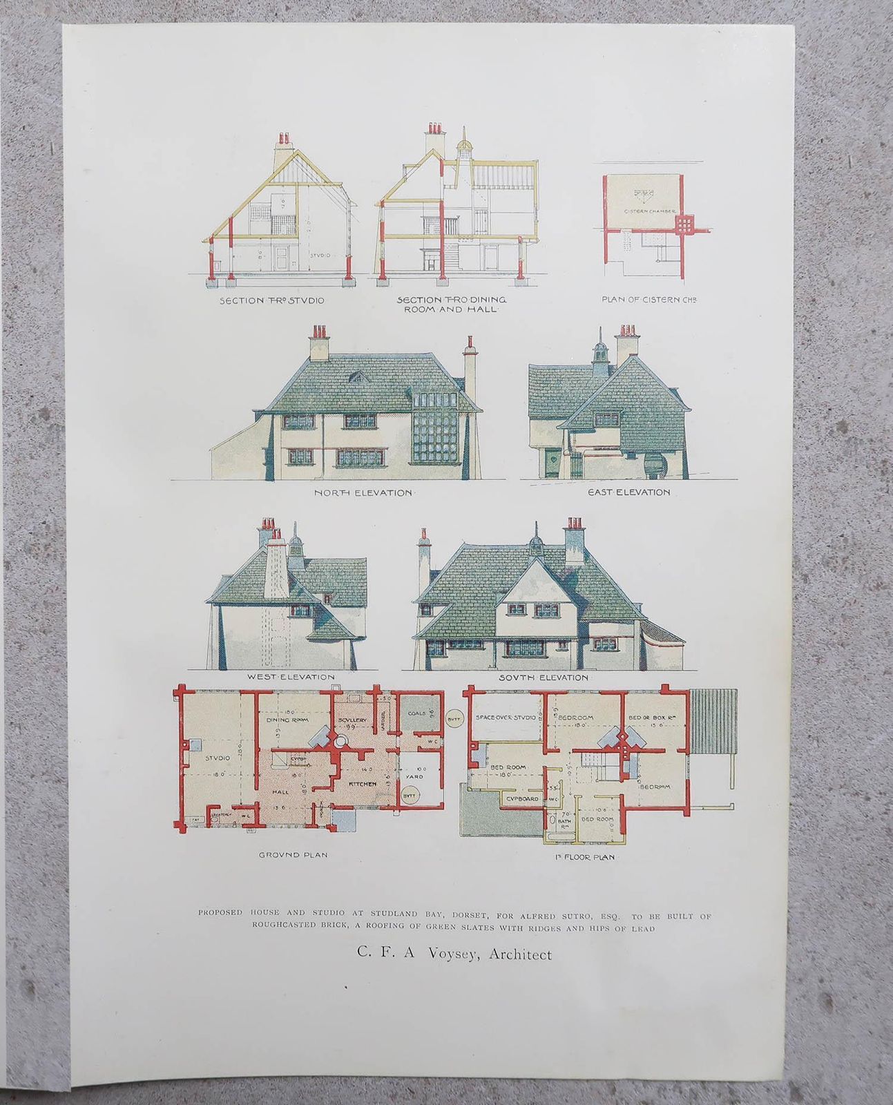 Pair Of Original Antique Prints Of Architectural Drawings By C.F.A Voysey. 1906 photo for sale