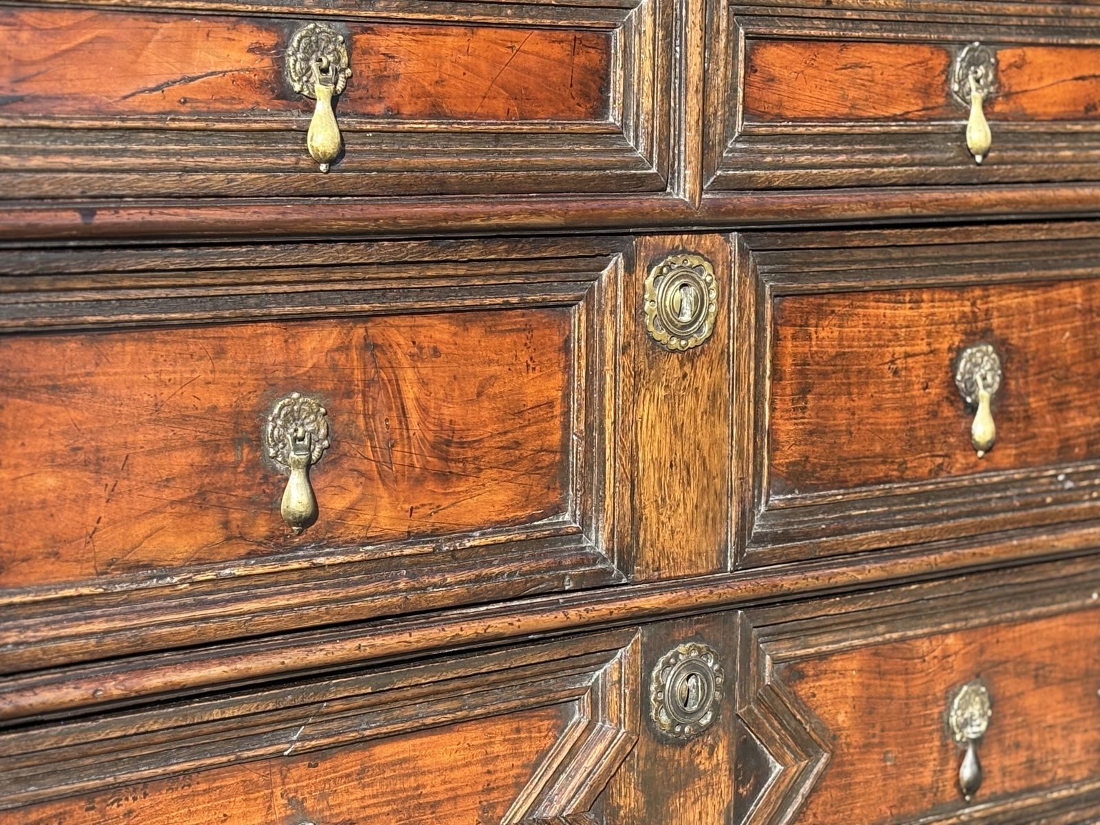 17th Century Charles II Period Jacobean Oak Geometric Chest Of Drawers photo vintage