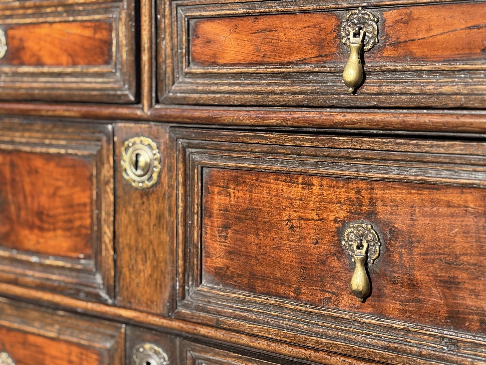 3480.0 17th Century Charles II Period Jacobean Oak Geometric Chest Of Drawers photo