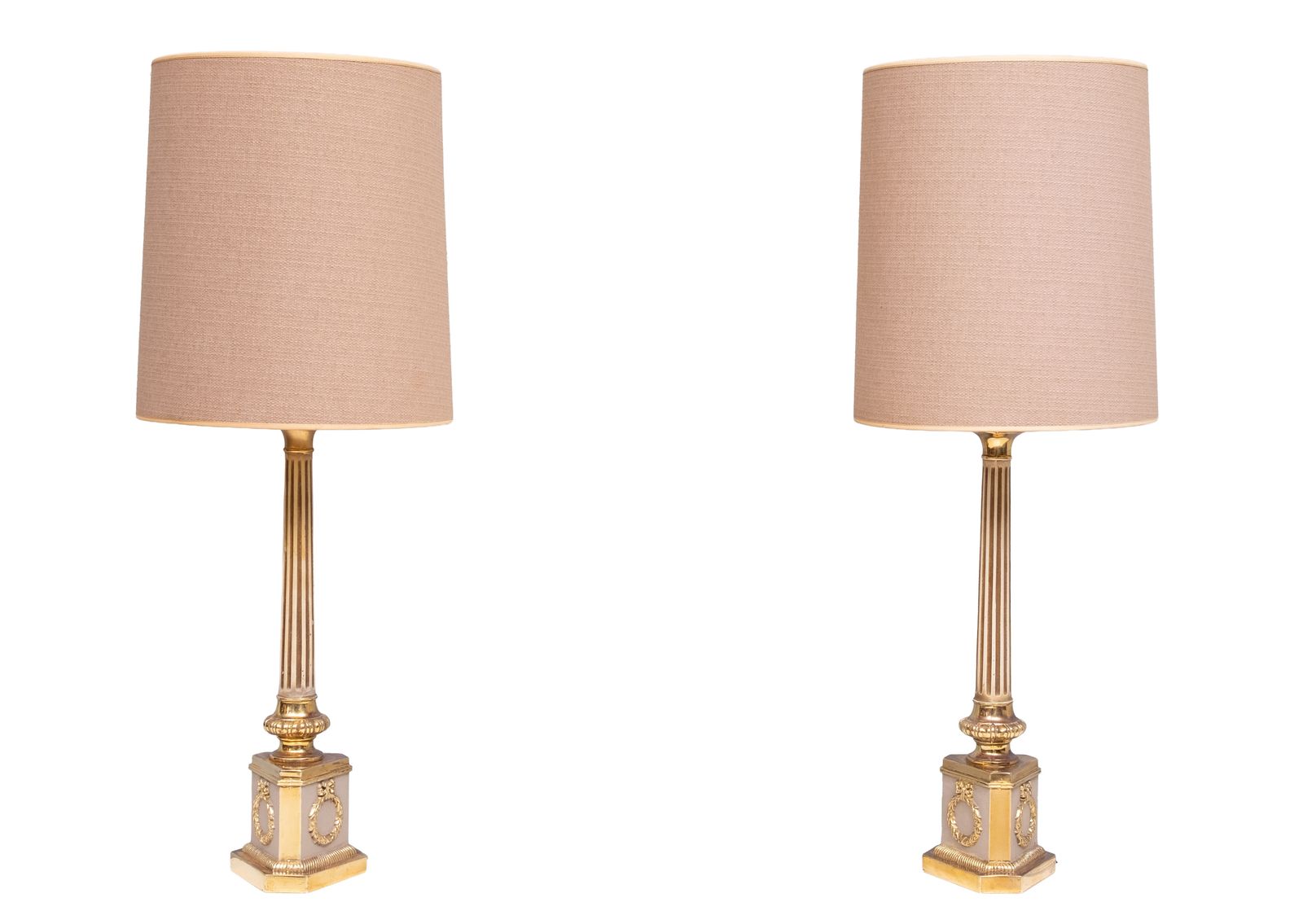 Antique Empire Brass Column Table Lamps 1950s photo buy