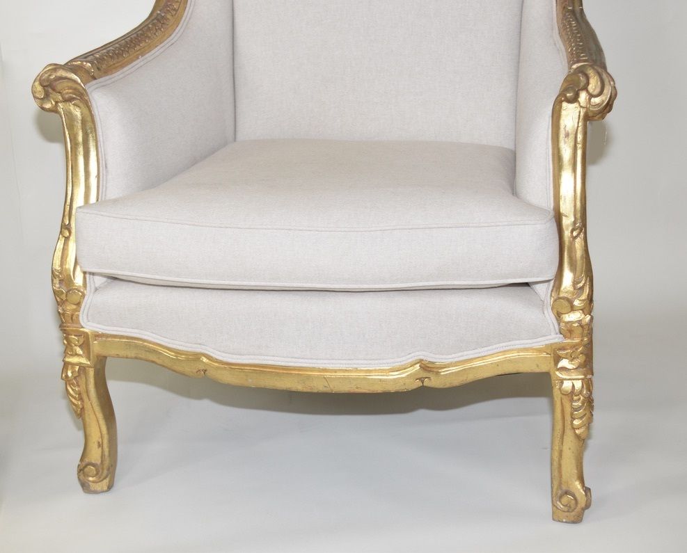 A Pair Of Louis XV Style Late 19th Century Gilt Framed Armchairs photo for sale