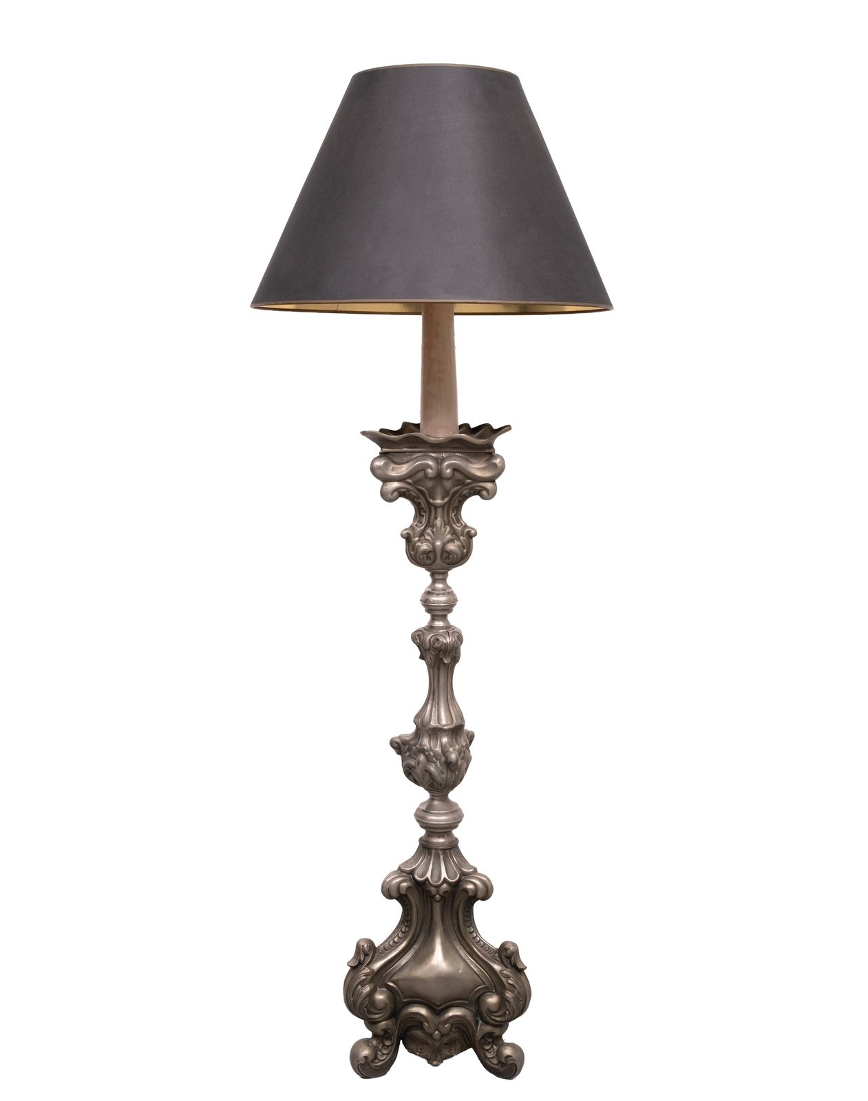 Stunning Antique Pewter Rococo Candlestick Floor Lamp Italy