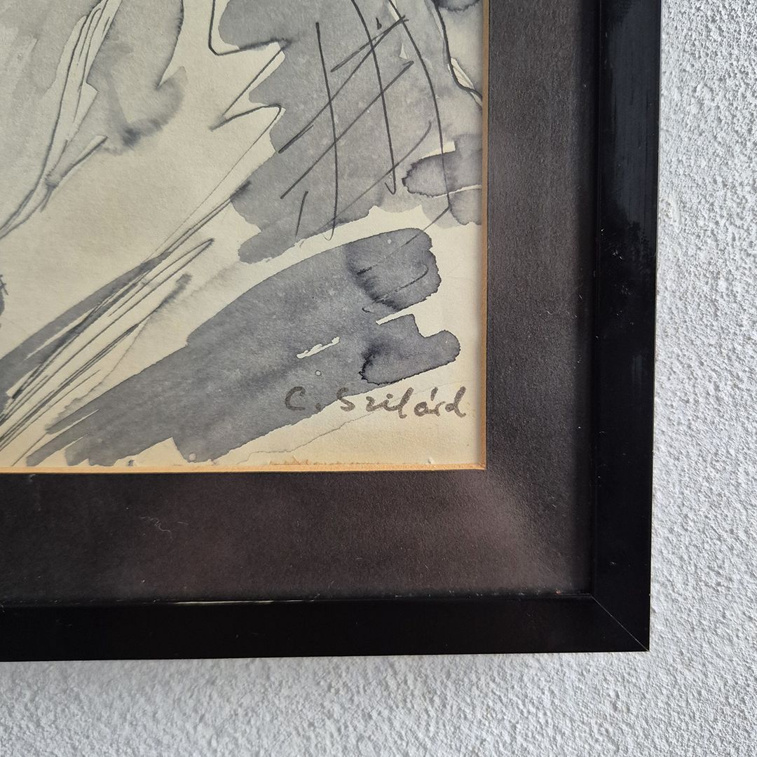 Mid Century Artist Study In Pen & Watercolour: Signed Original Modernist Style photo furniture