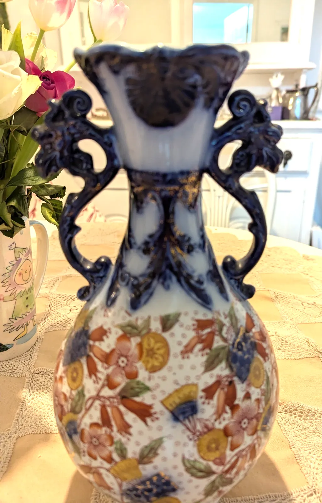 Antique Victorian Humphrey Bros Japanese Tunstall  Gilded Floral Vase Urn photo buy