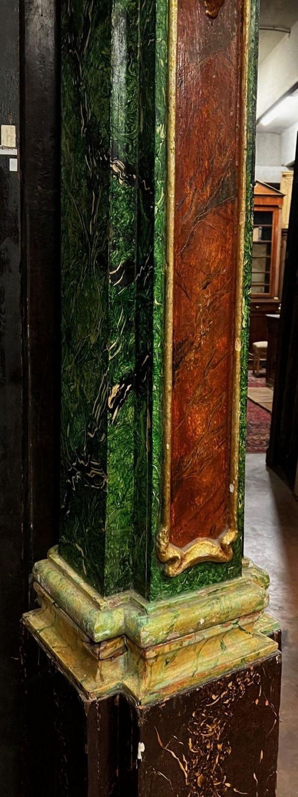 Pair Of Decorative Polychrome Columns With Gilt Trim, Italy photo vinterior